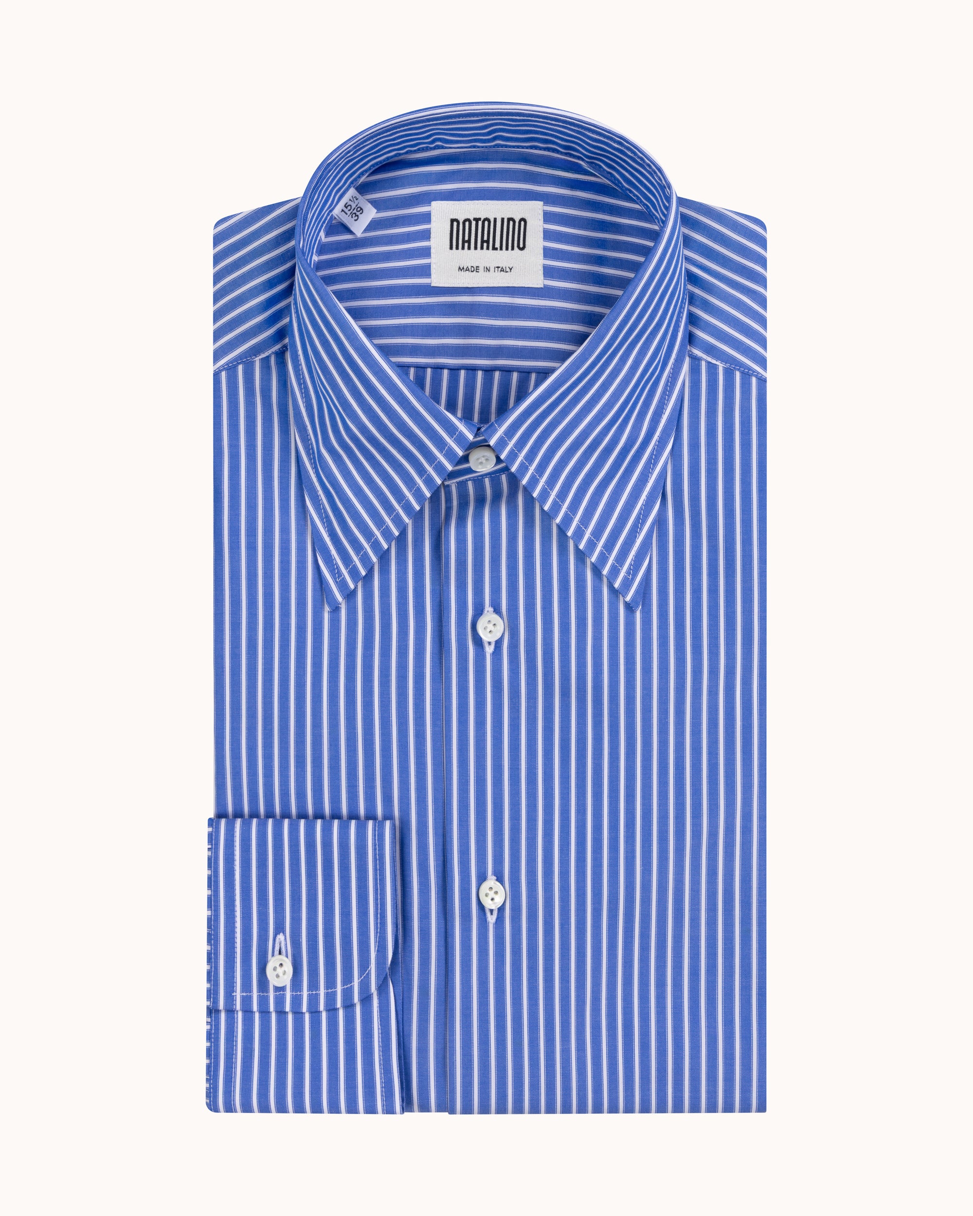 Point Collar Shirt - Blue Bengal Stripe Cotton Poplin