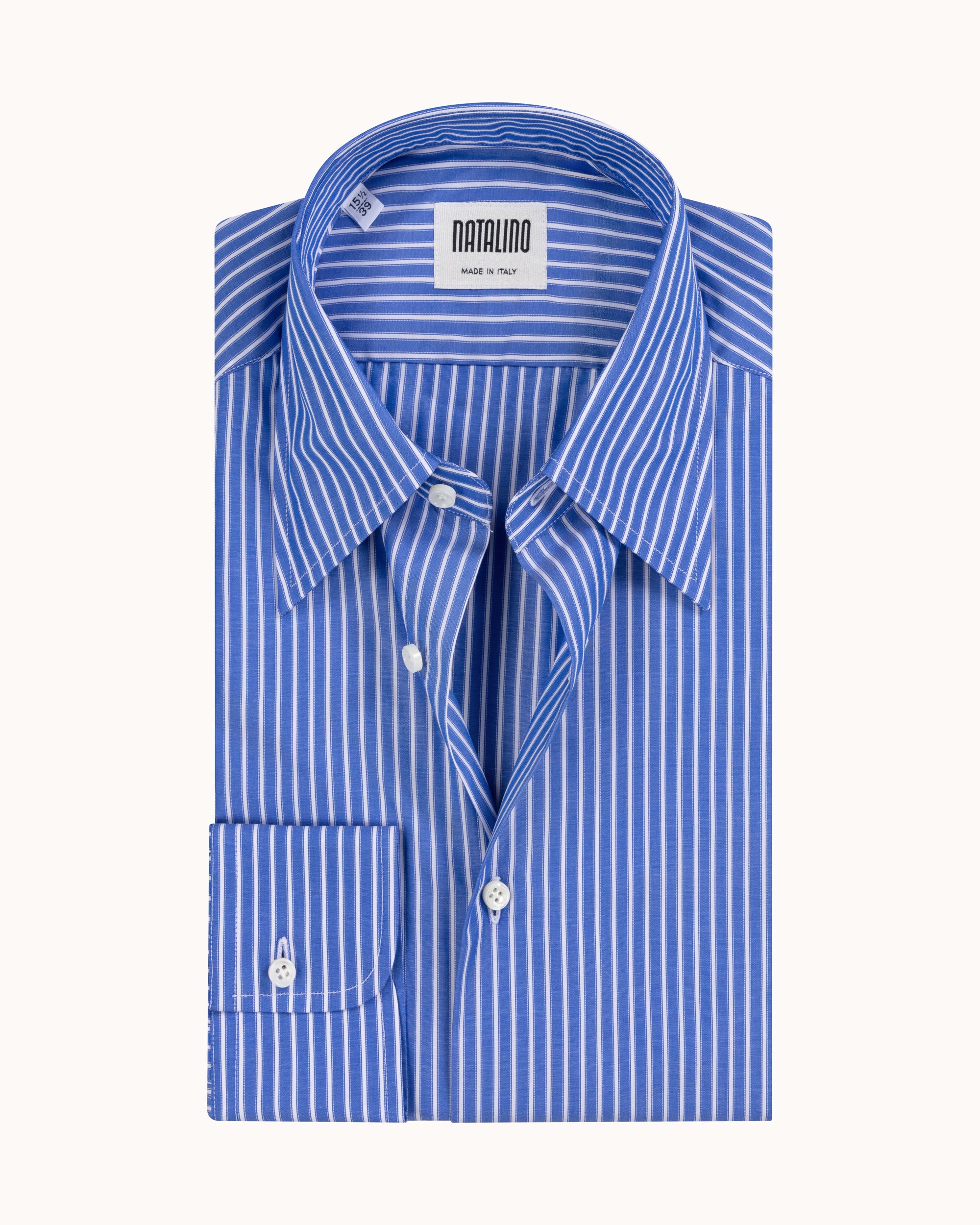 Point Collar Shirt - Blue Bengal Stripe Cotton Poplin