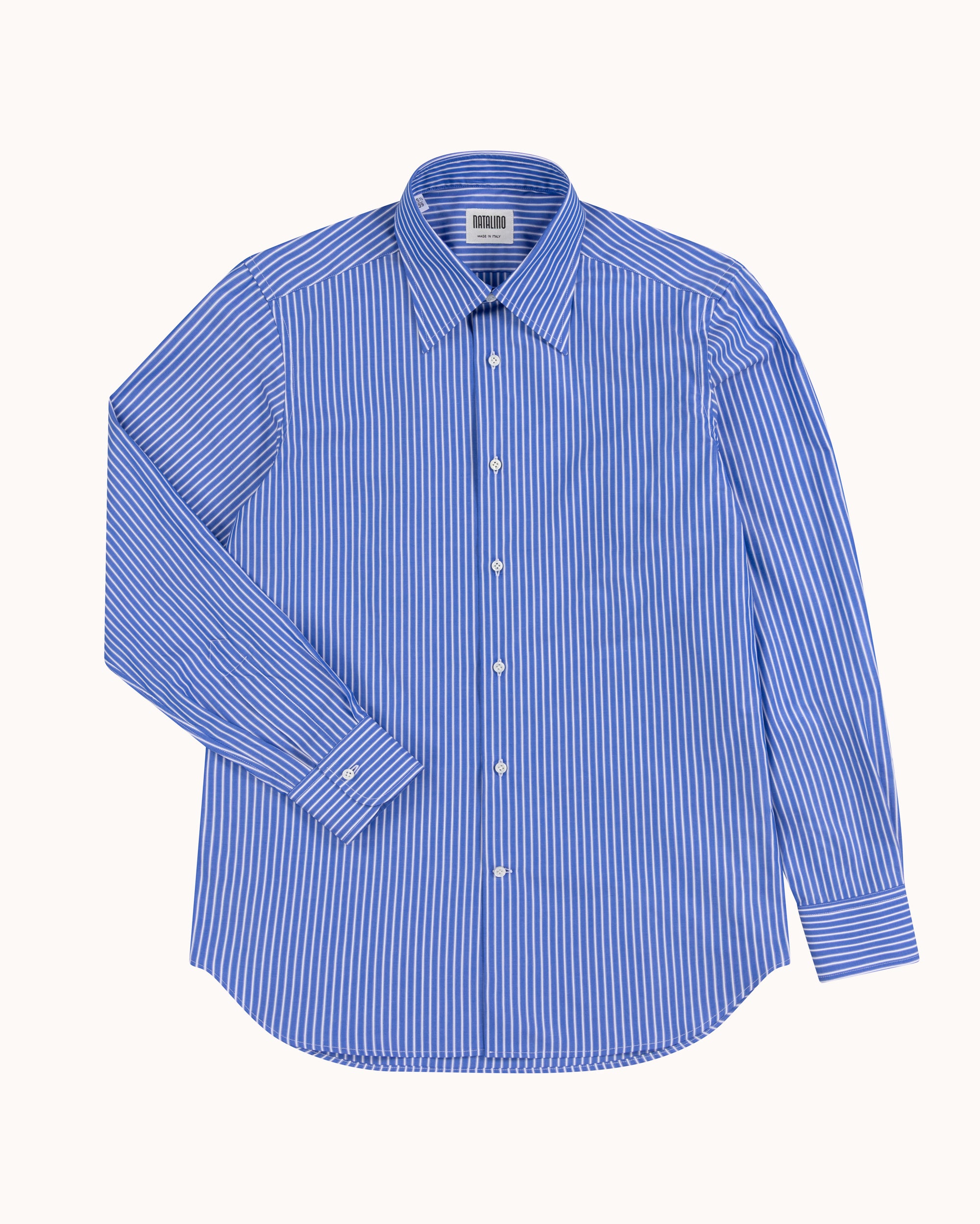 Point Collar Shirt - Blue Bengal Stripe Cotton Poplin