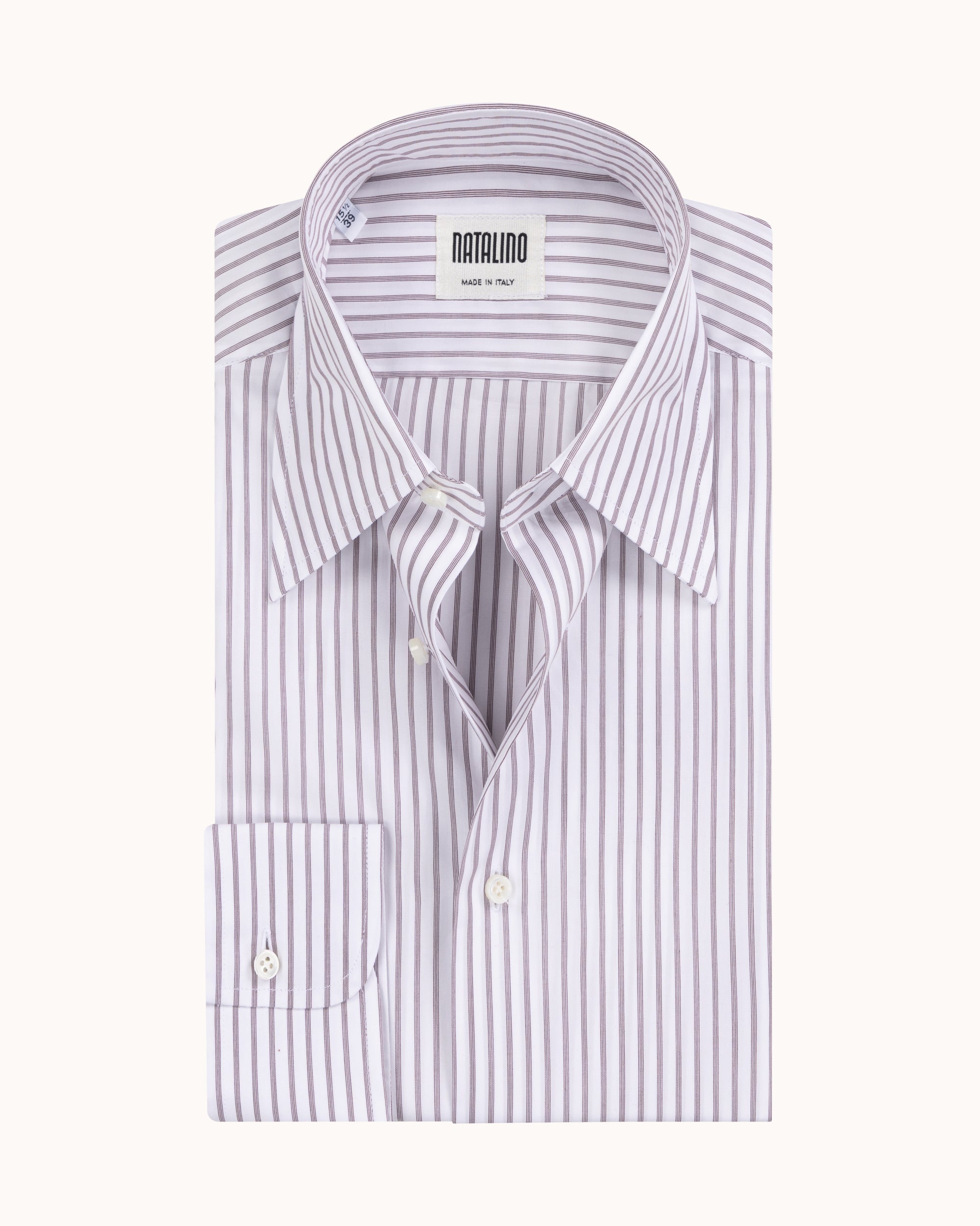 Point Collar Shirt - Claret Stripe Cotton Poplin