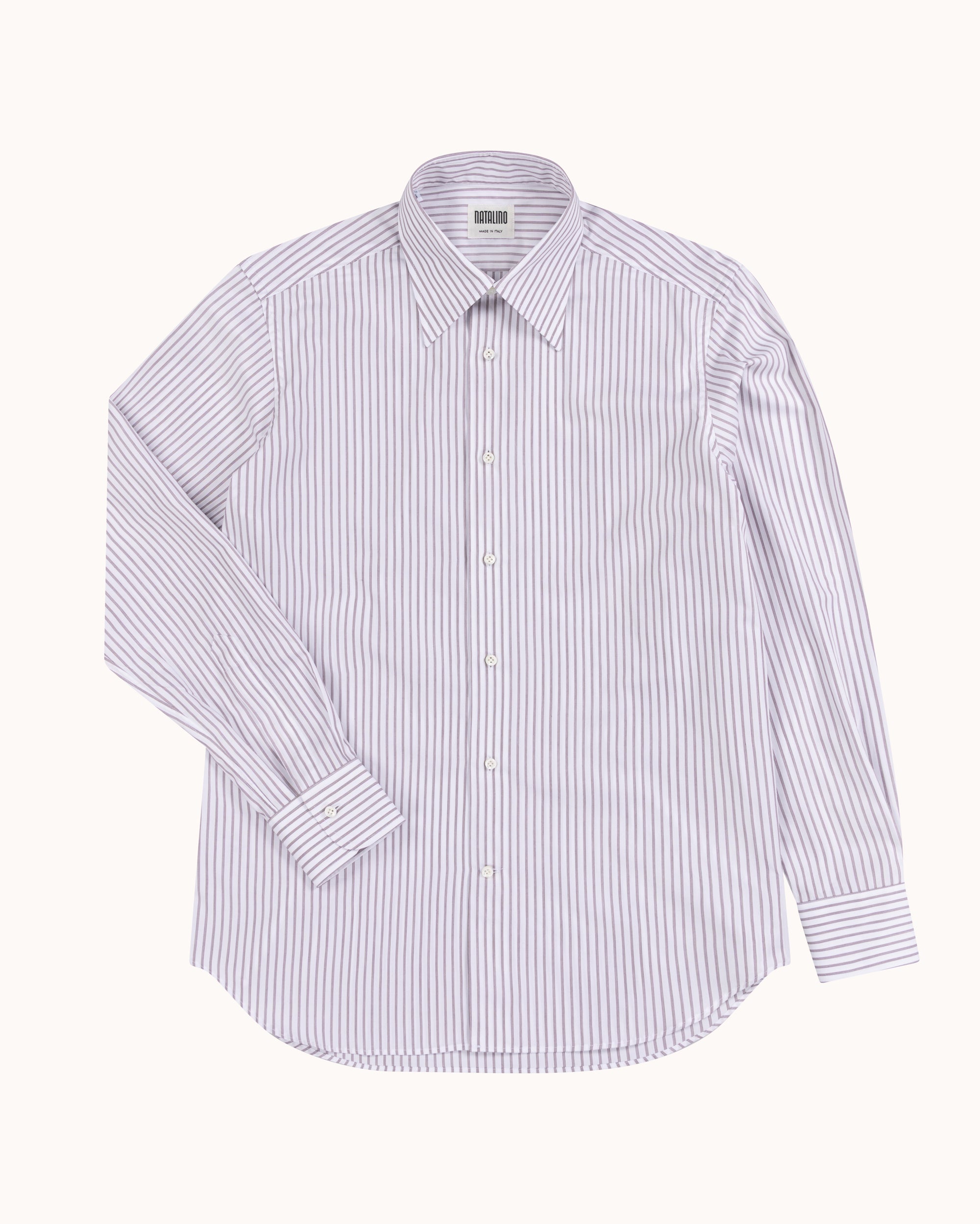 Point Collar Shirt - Claret Stripe Cotton Poplin