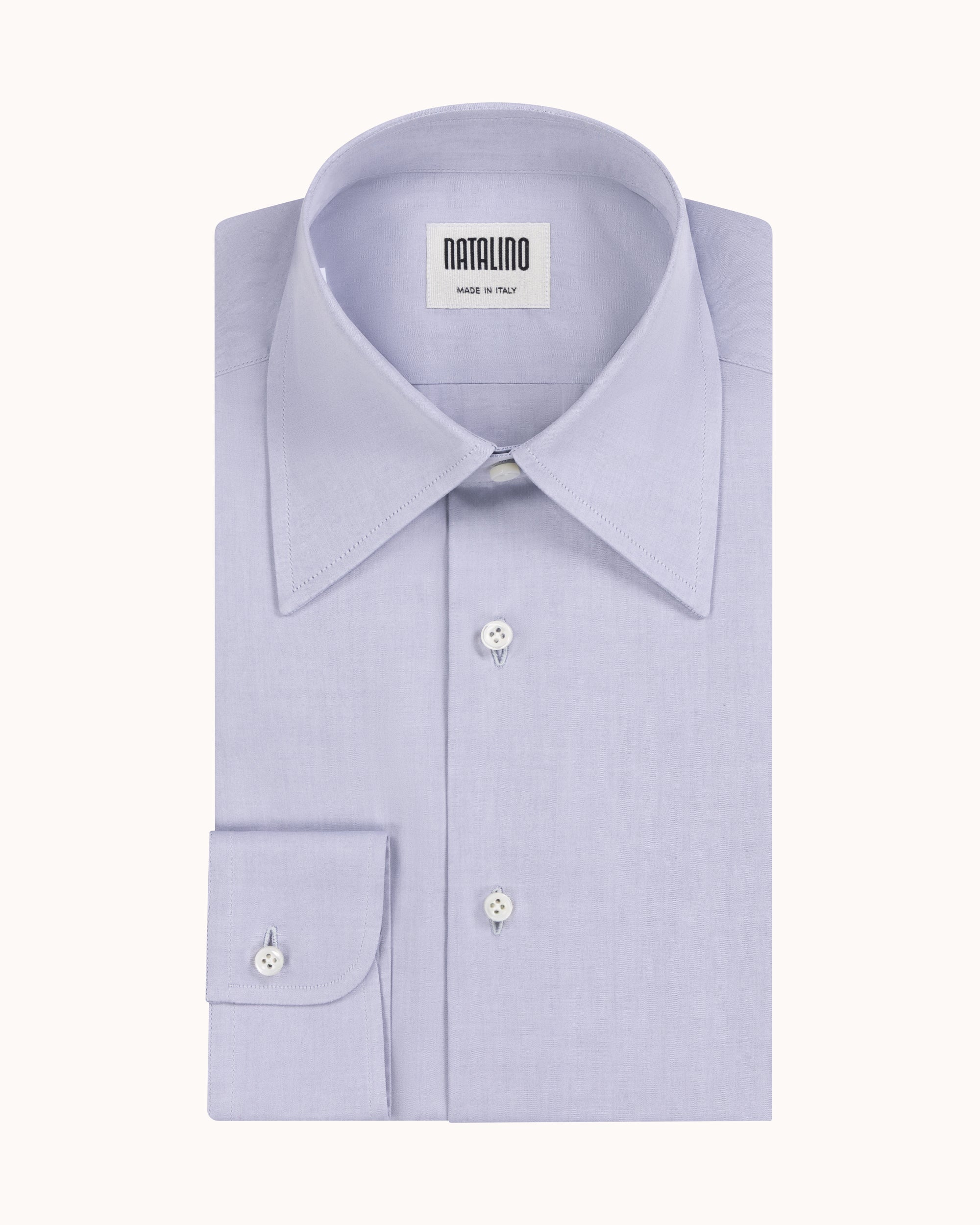 Point Collar Shirt - Light Grey Cotton Poplin