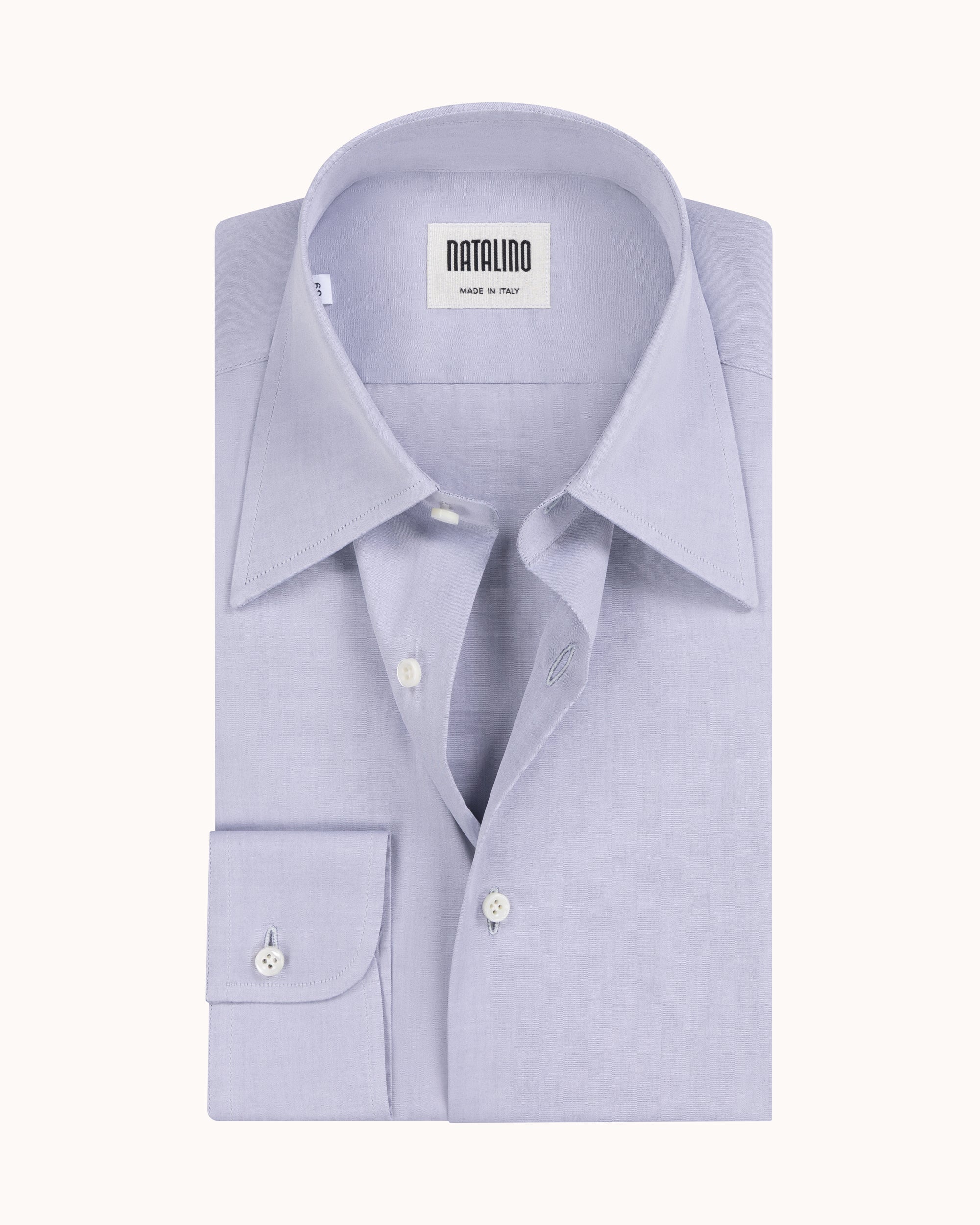 Point Collar Shirt - Light Grey Cotton Poplin