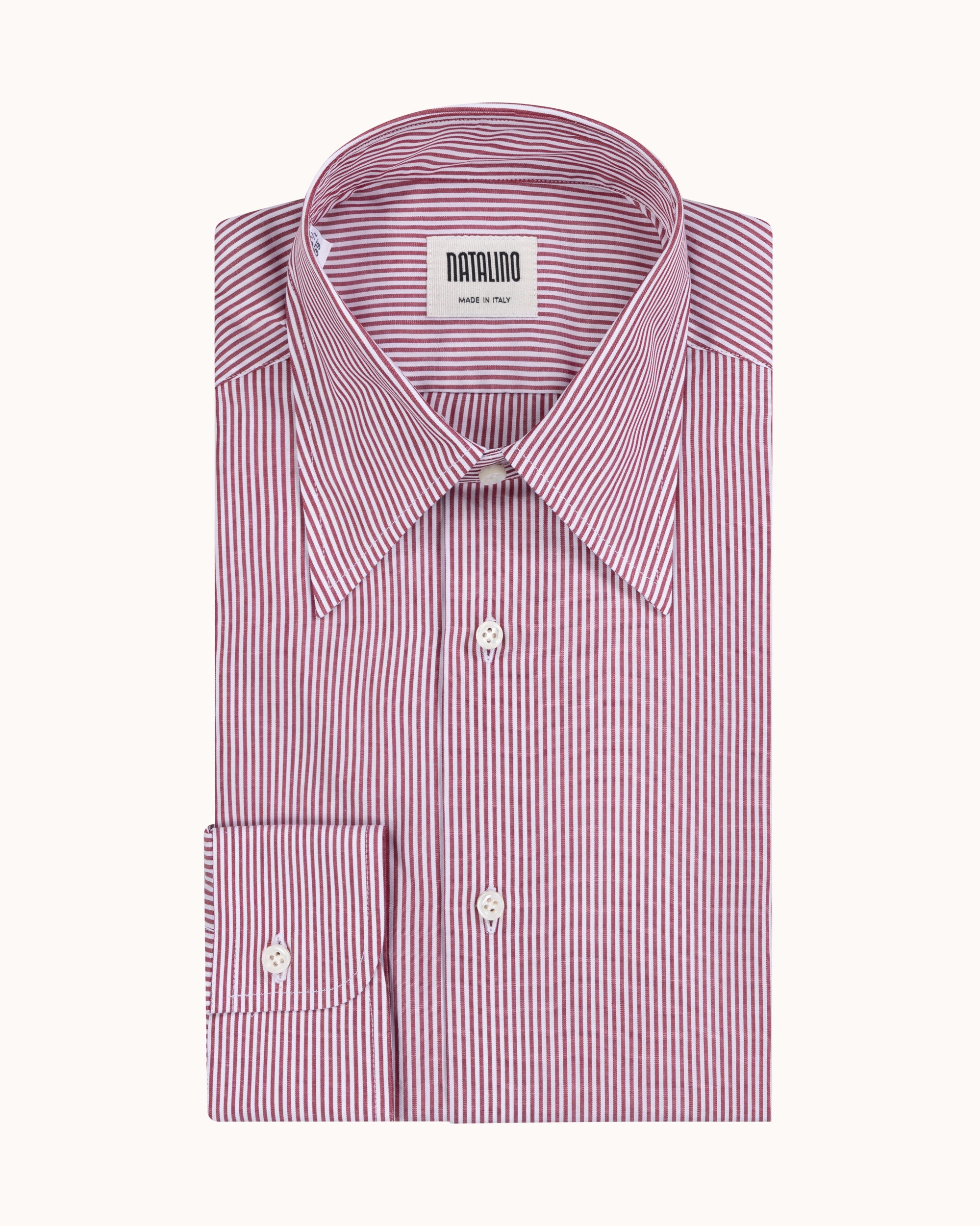 Point Collar Shirt - Wine Stripe Cotton Poplin