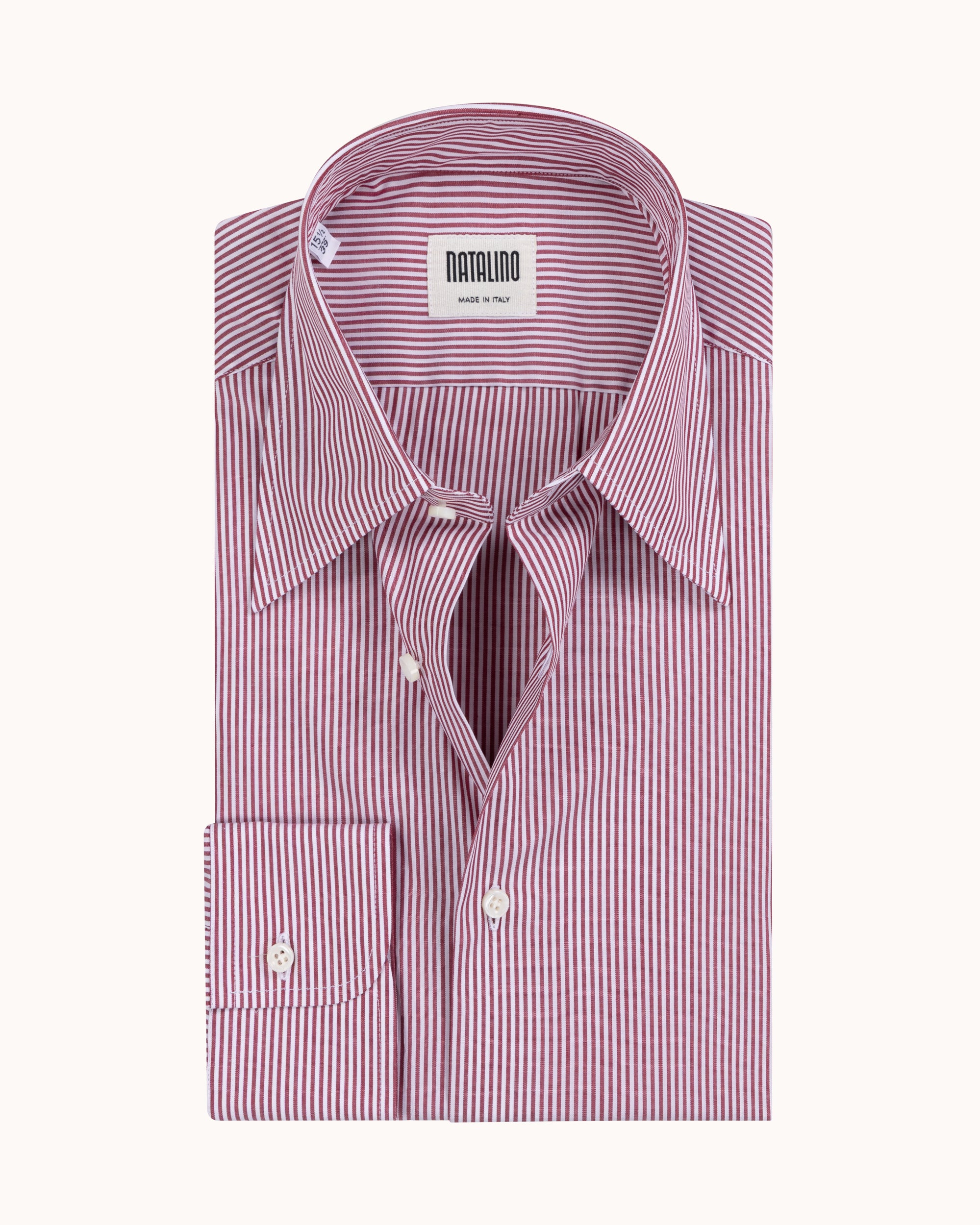 Point Collar Shirt - Wine Stripe Cotton Poplin