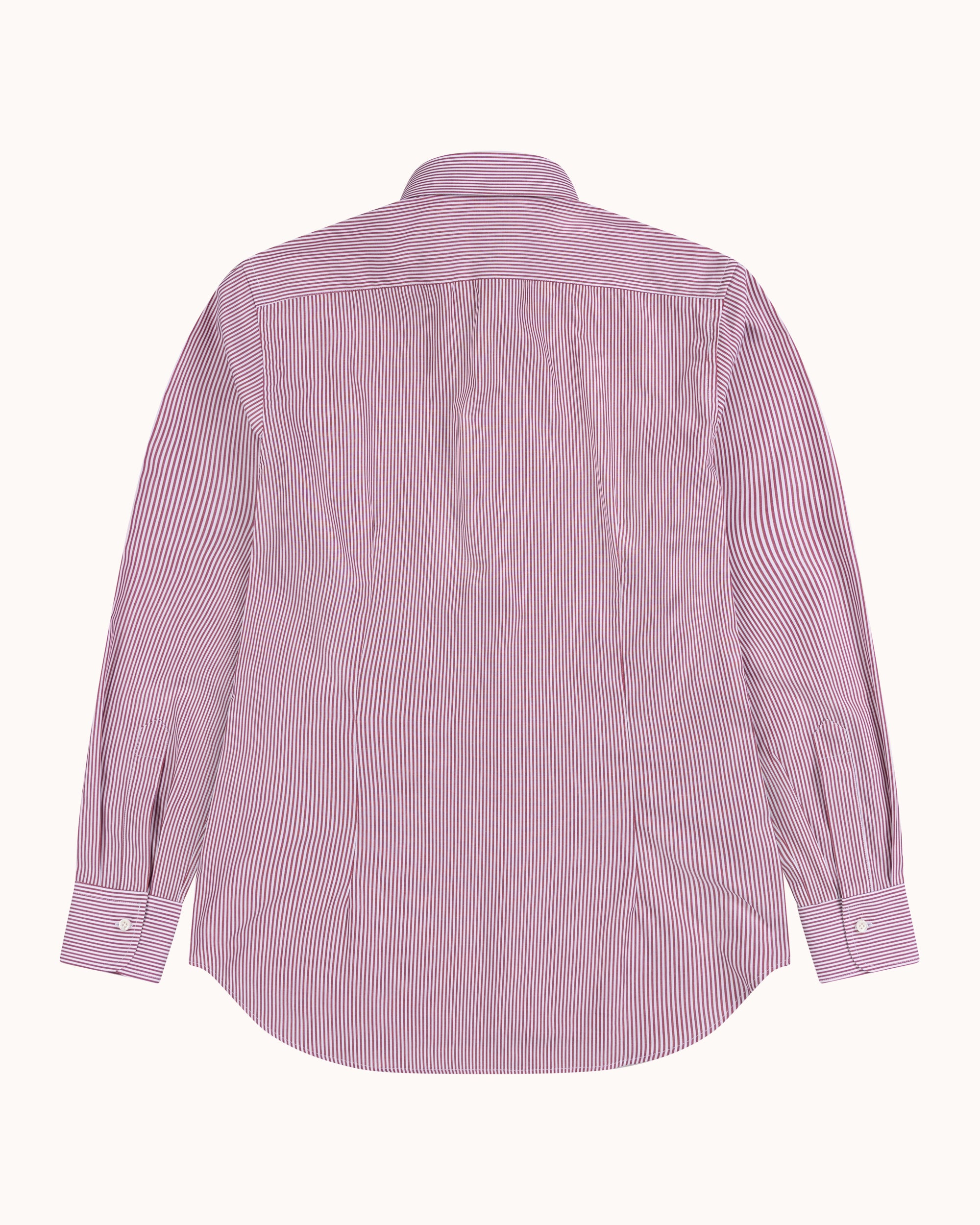 Point Collar Shirt - Wine Stripe Cotton Poplin