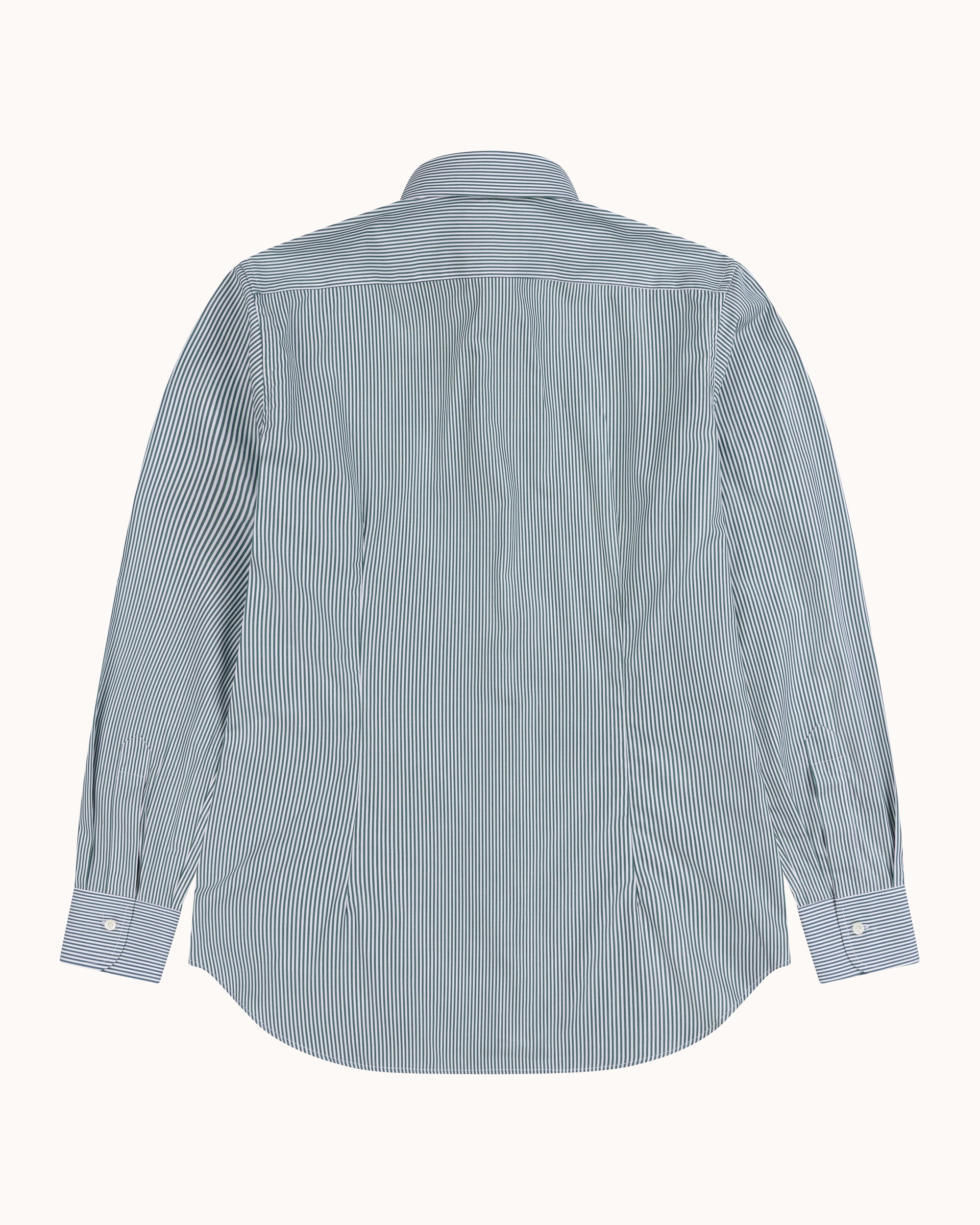 Point Collar Shirt - Green Stripe Cotton Poplin