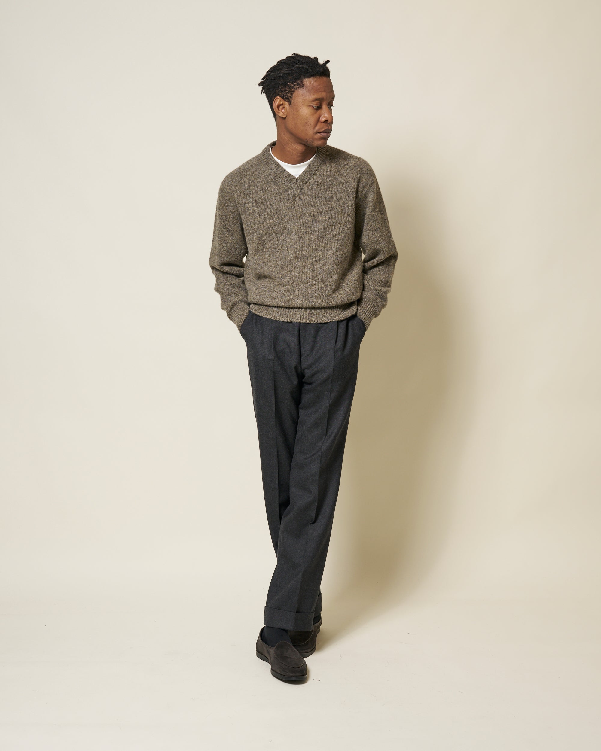 Shetland Wool V-Neck Sweater - Fossil