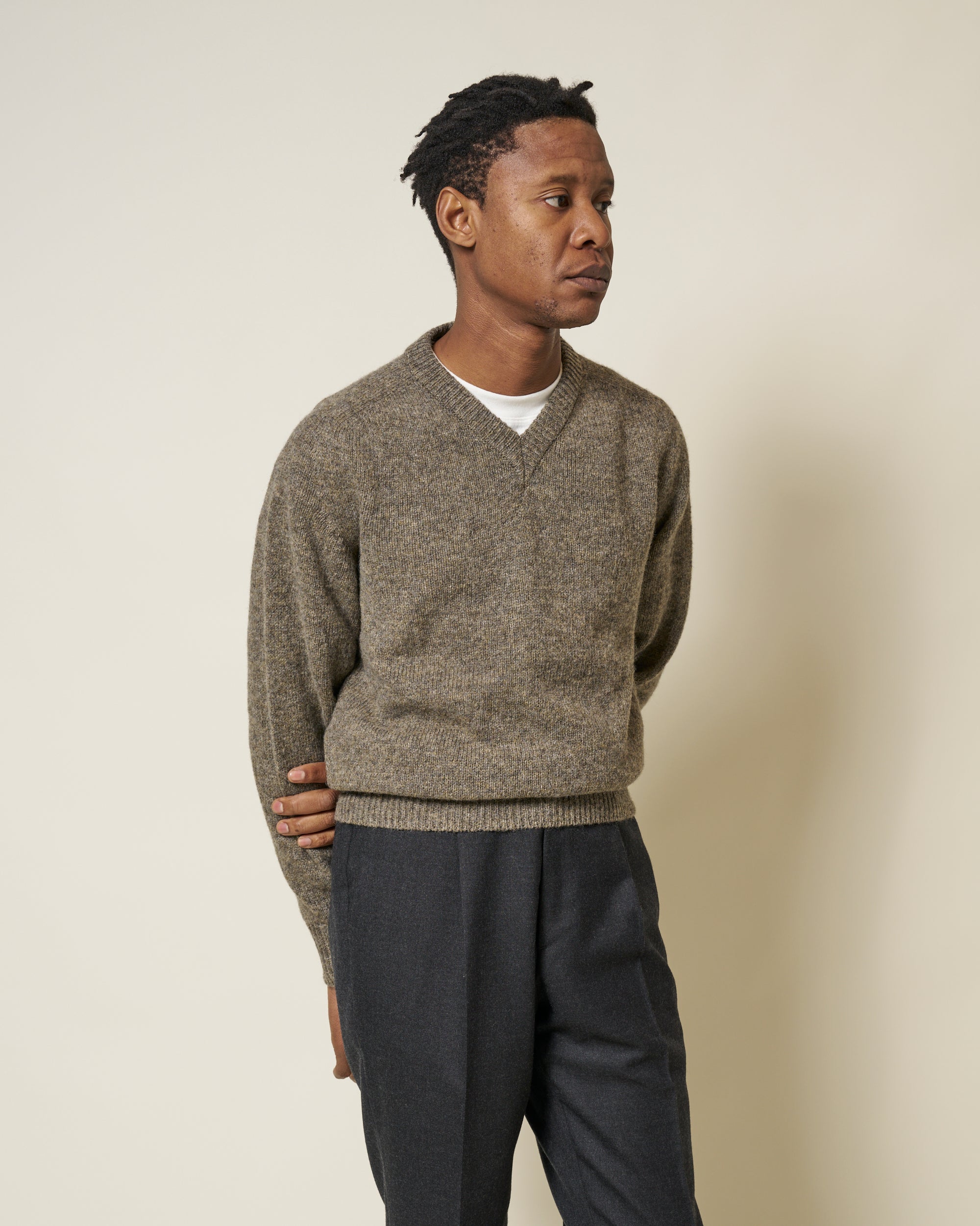 Shetland Wool V-Neck Sweater - Fossil