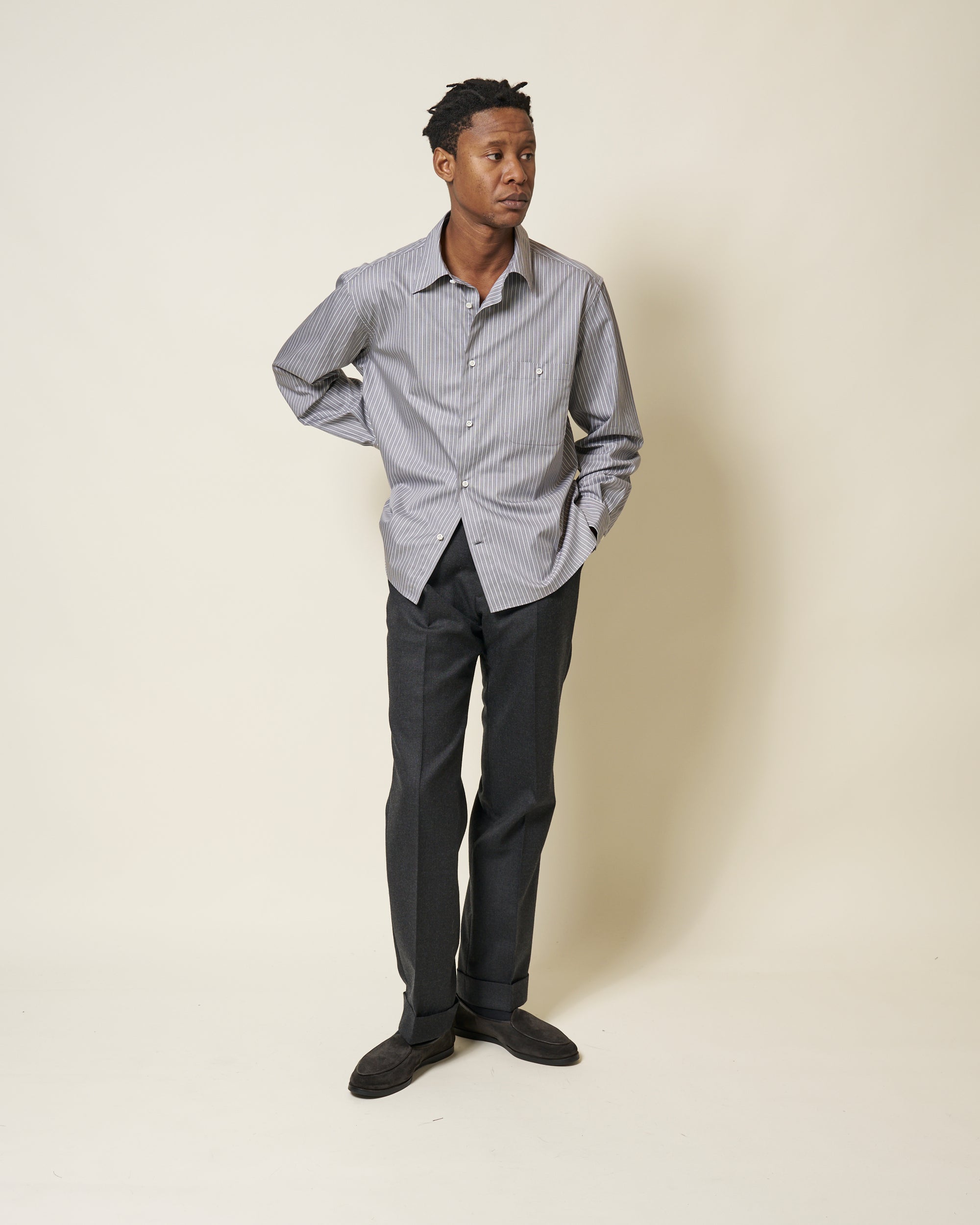 Off-Duty Shirt - Slate Grey Stripe Cotton Poplin