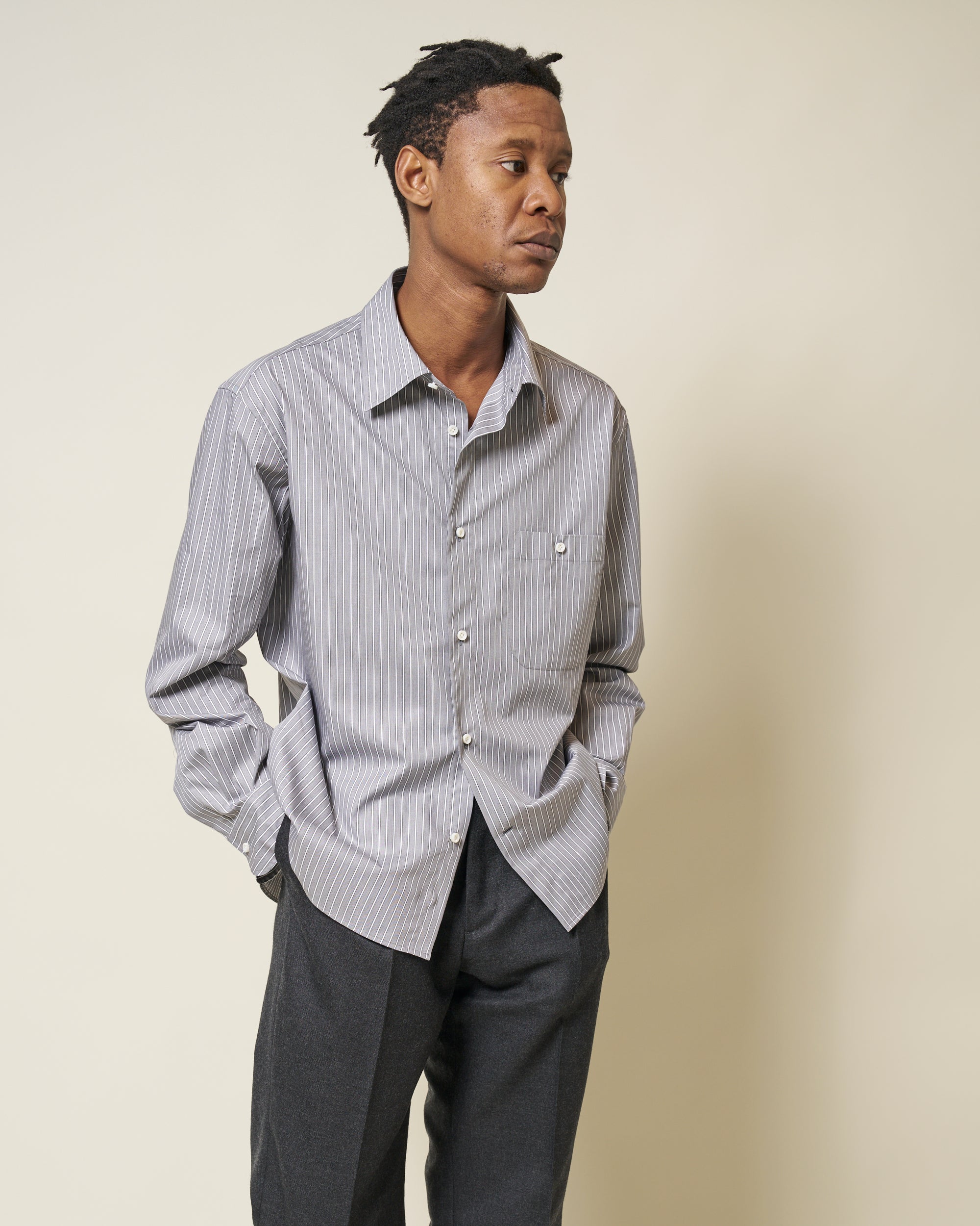 Off-Duty Shirt - Slate Grey Stripe Cotton Poplin