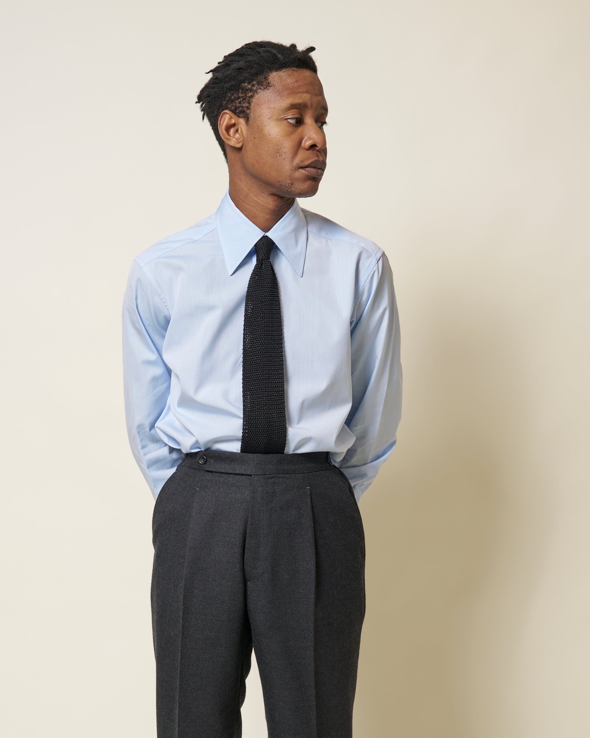 Point Collar Shirt - Light Blue Cotton Poplin