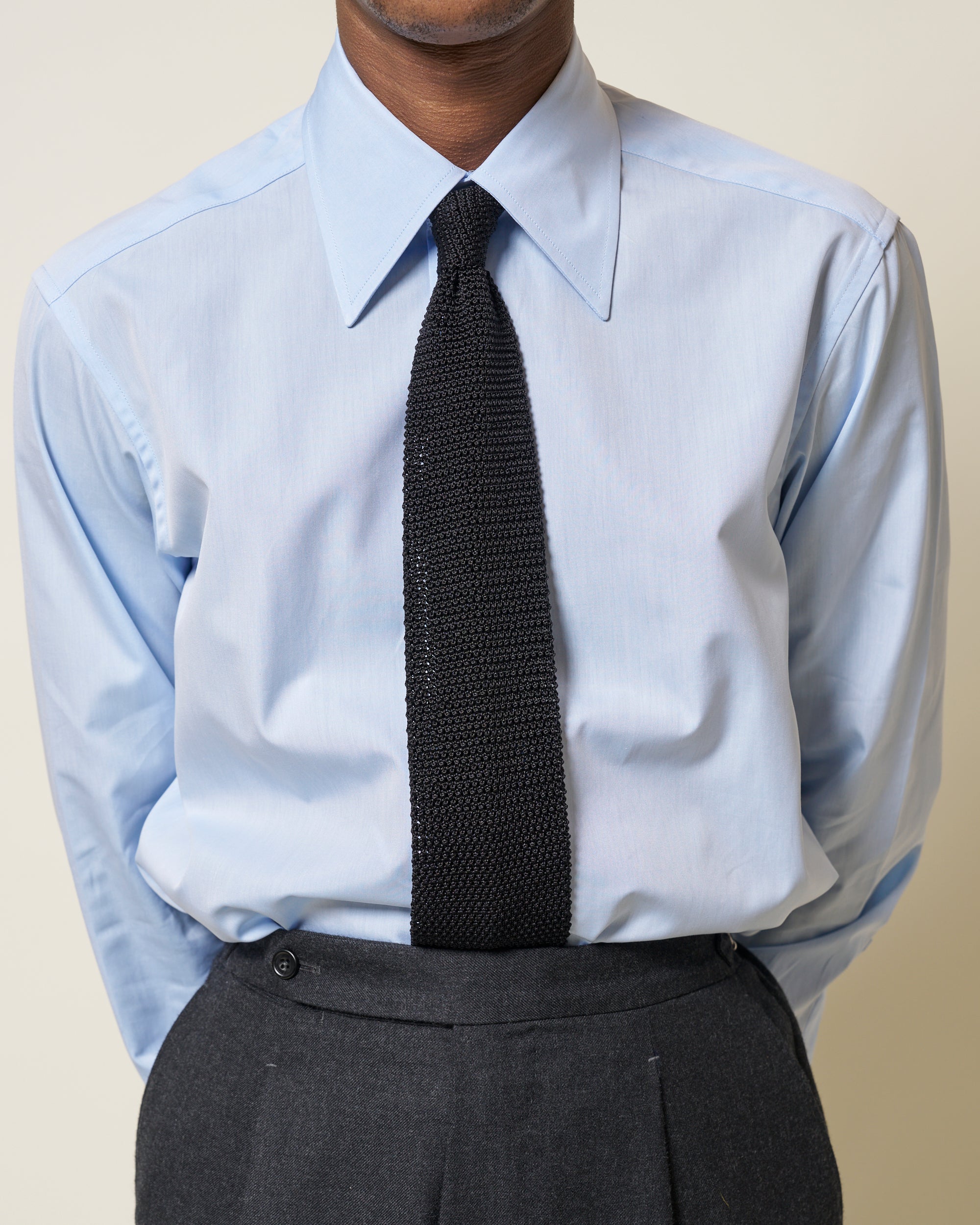 Point Collar Shirt - Light Blue Cotton Poplin
