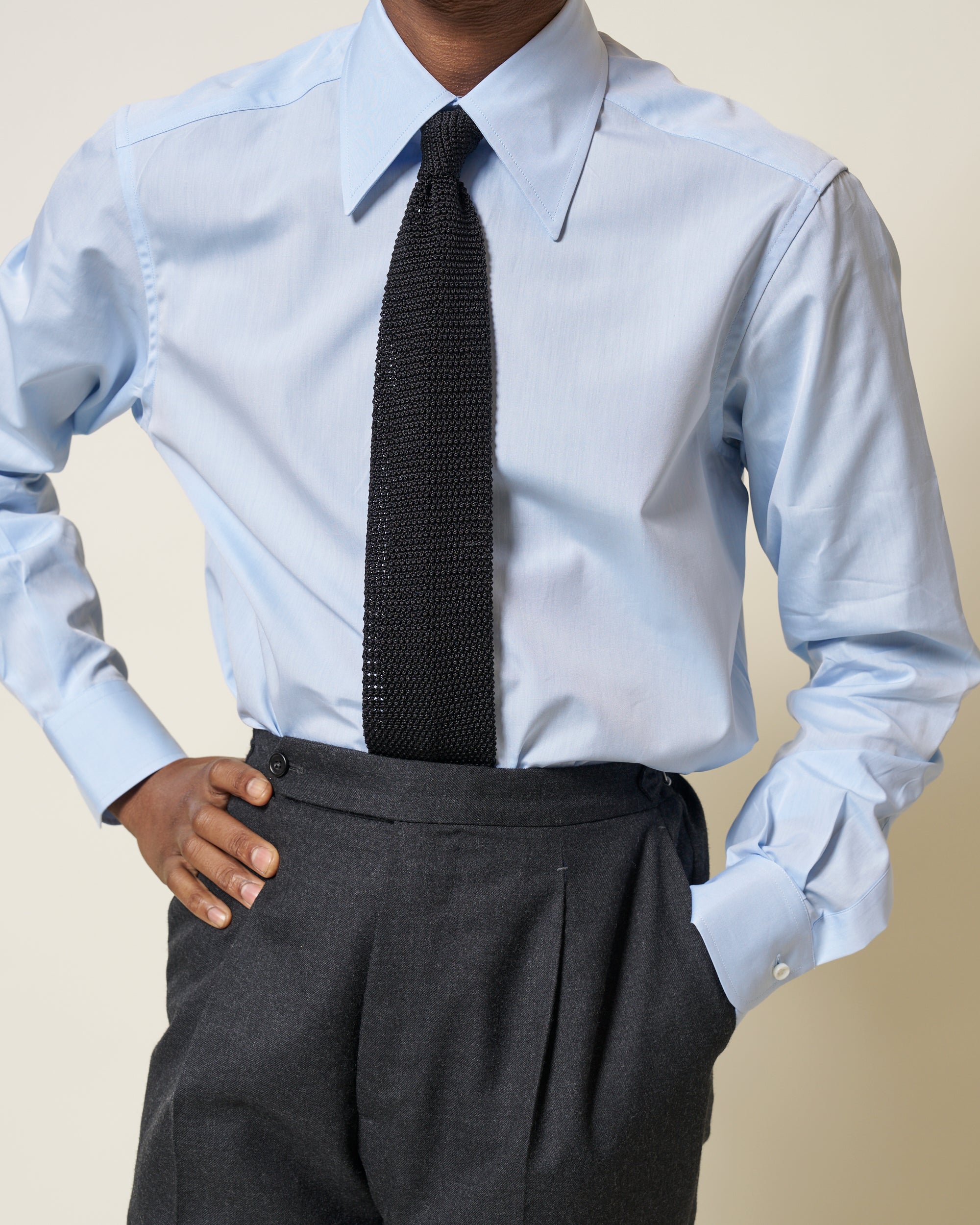 Point Collar Shirt - Light Blue Cotton Poplin