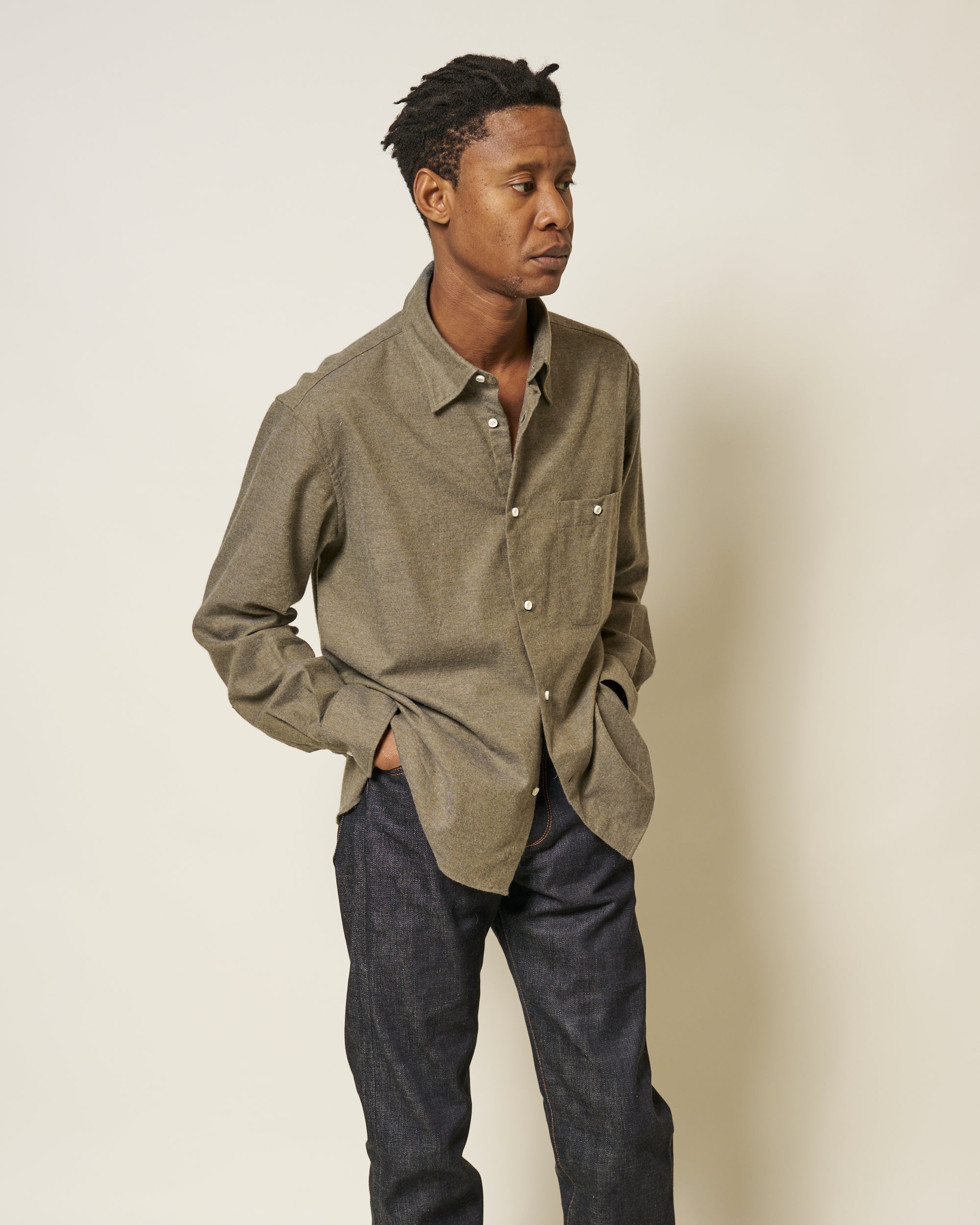 Off-Duty Shirt - Olive Grey Cotton Cashmere