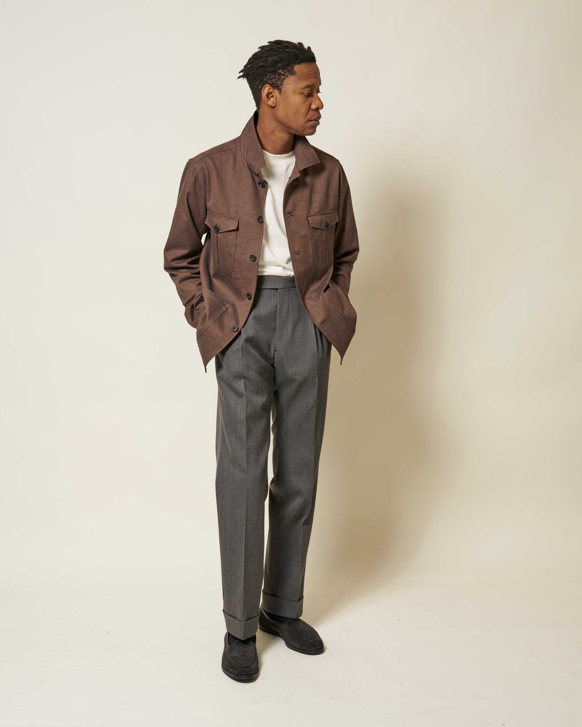 Overshirt - Brown Herringbone Cotton Cashmere