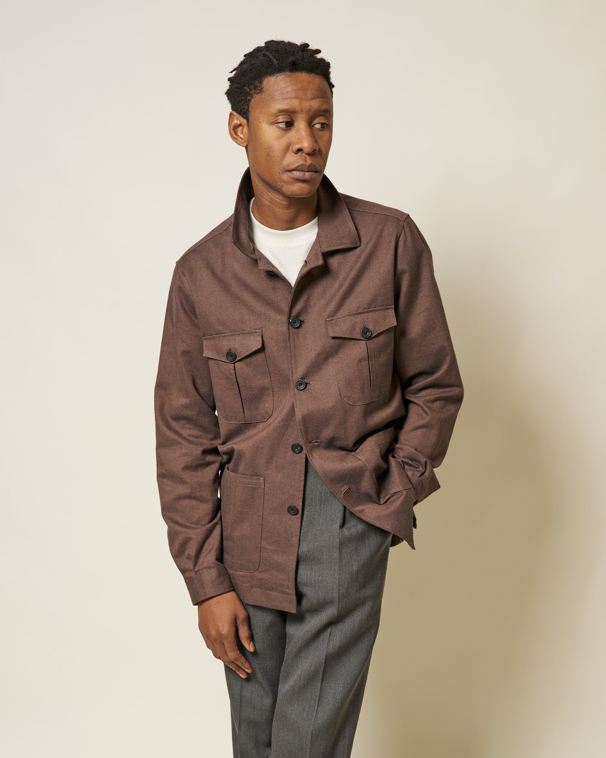 Overshirt - Brown Herringbone Cotton Cashmere