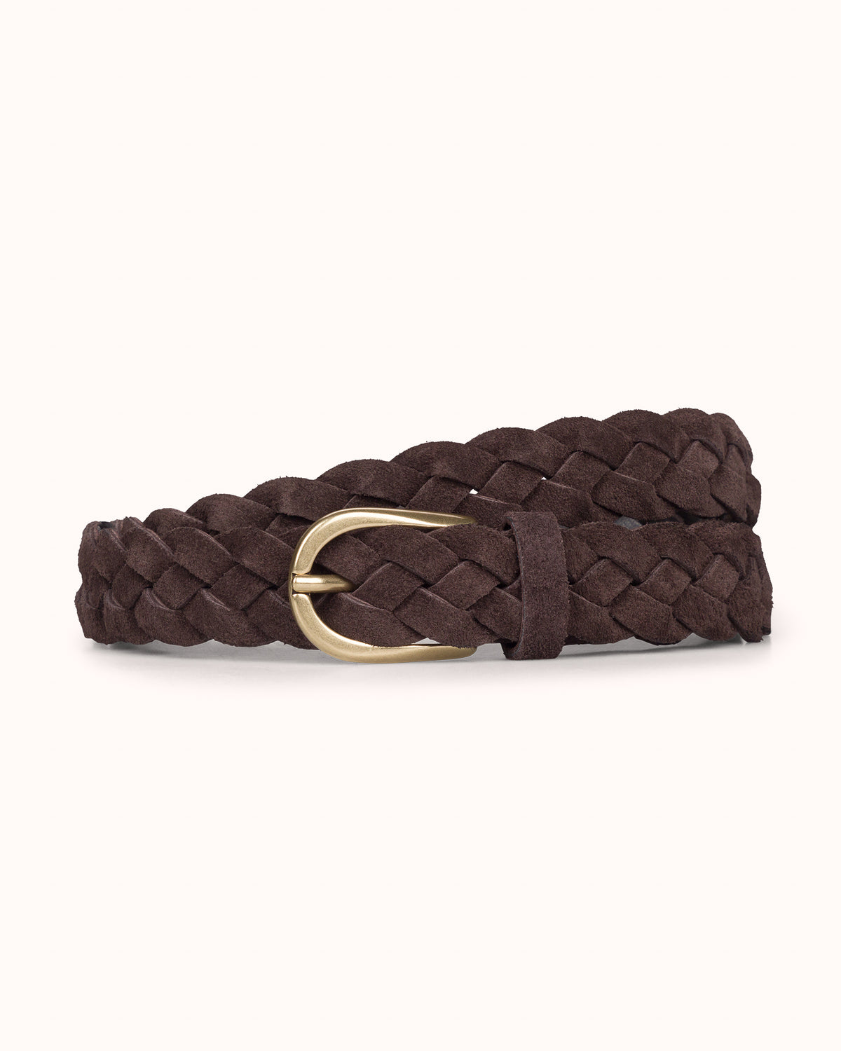 Ba&sh Brosco Woven Suede Belt. Suede Brown Braided Edge Belt with Gold Buckle 1 main image 4