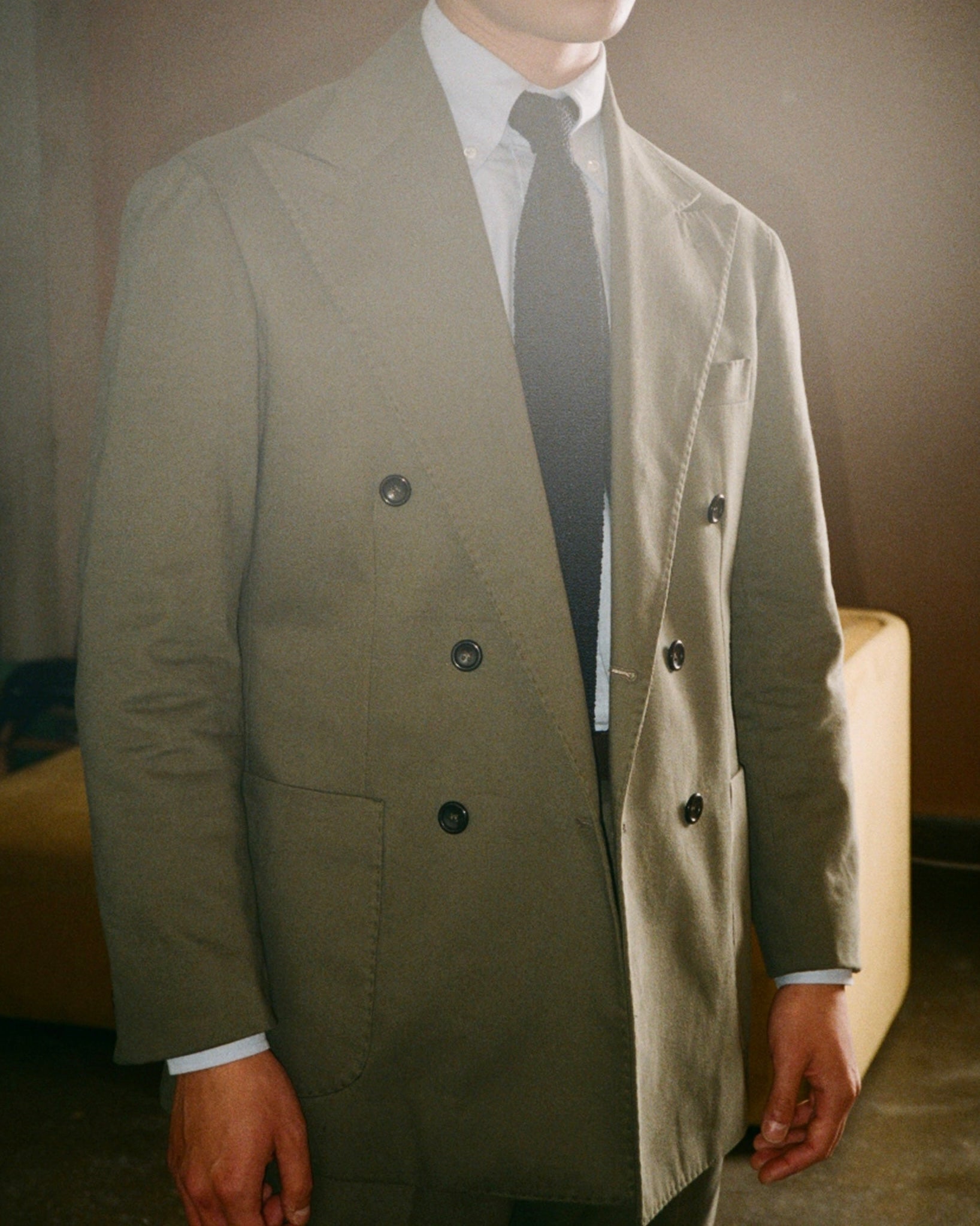 Double Breasted Sport Jacket - Olive Brushed Cotton