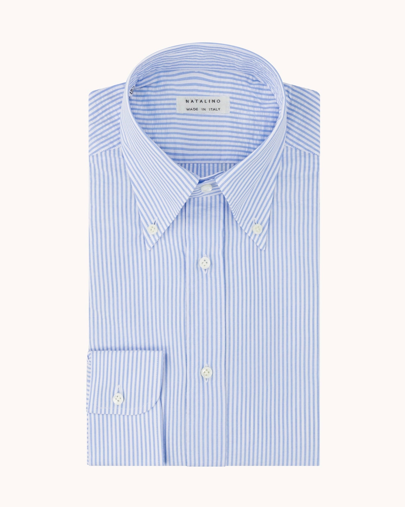 Button Down Collar Shirt - Blue Stripe Cotton Seersucker
