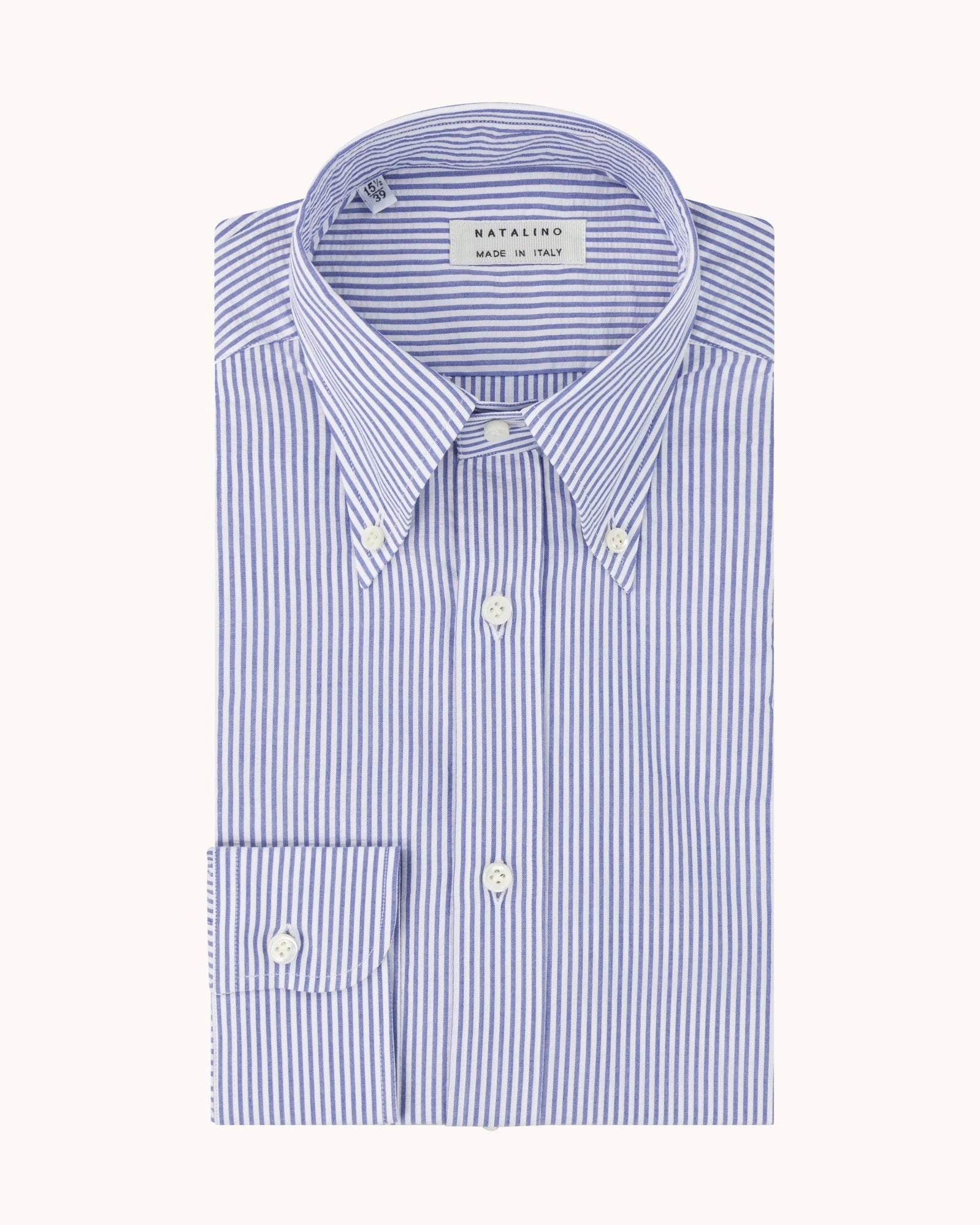 Button Down Collar Shirt - Navy Stripe Cotton Seersucker