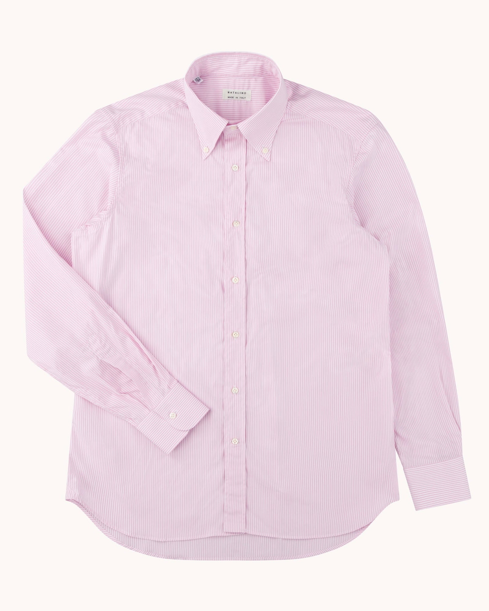 Button Down Collar Shirt - Pink Stripe Cotton Poplin