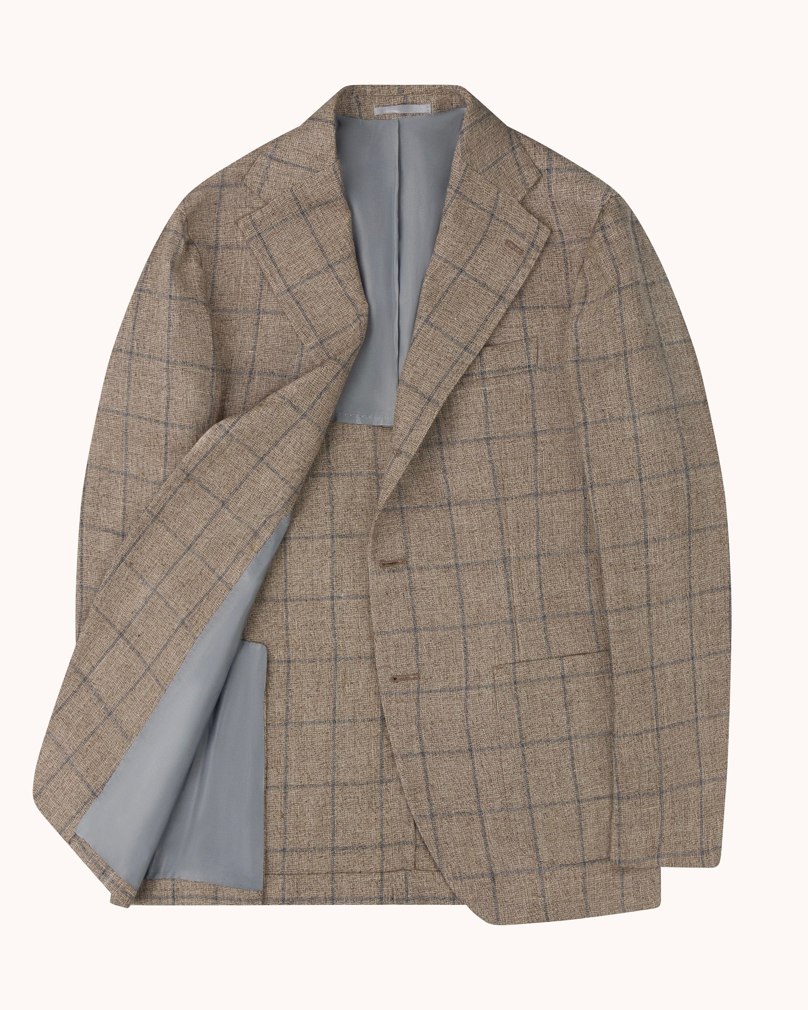 Sport Jacket - Beige Navy Check Wool Linen