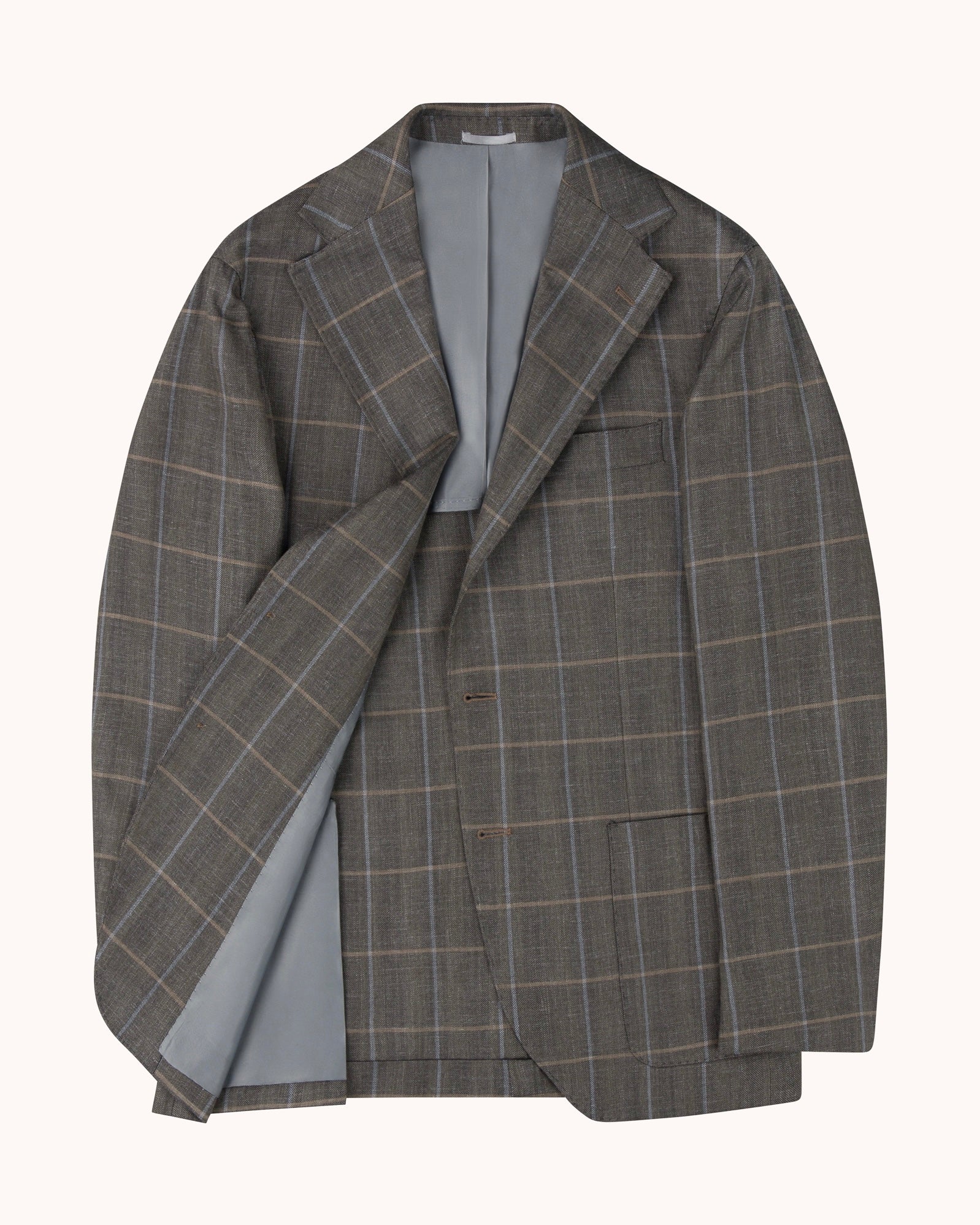 Sport Jacket - Dark Olive Check Wool Silk Linen