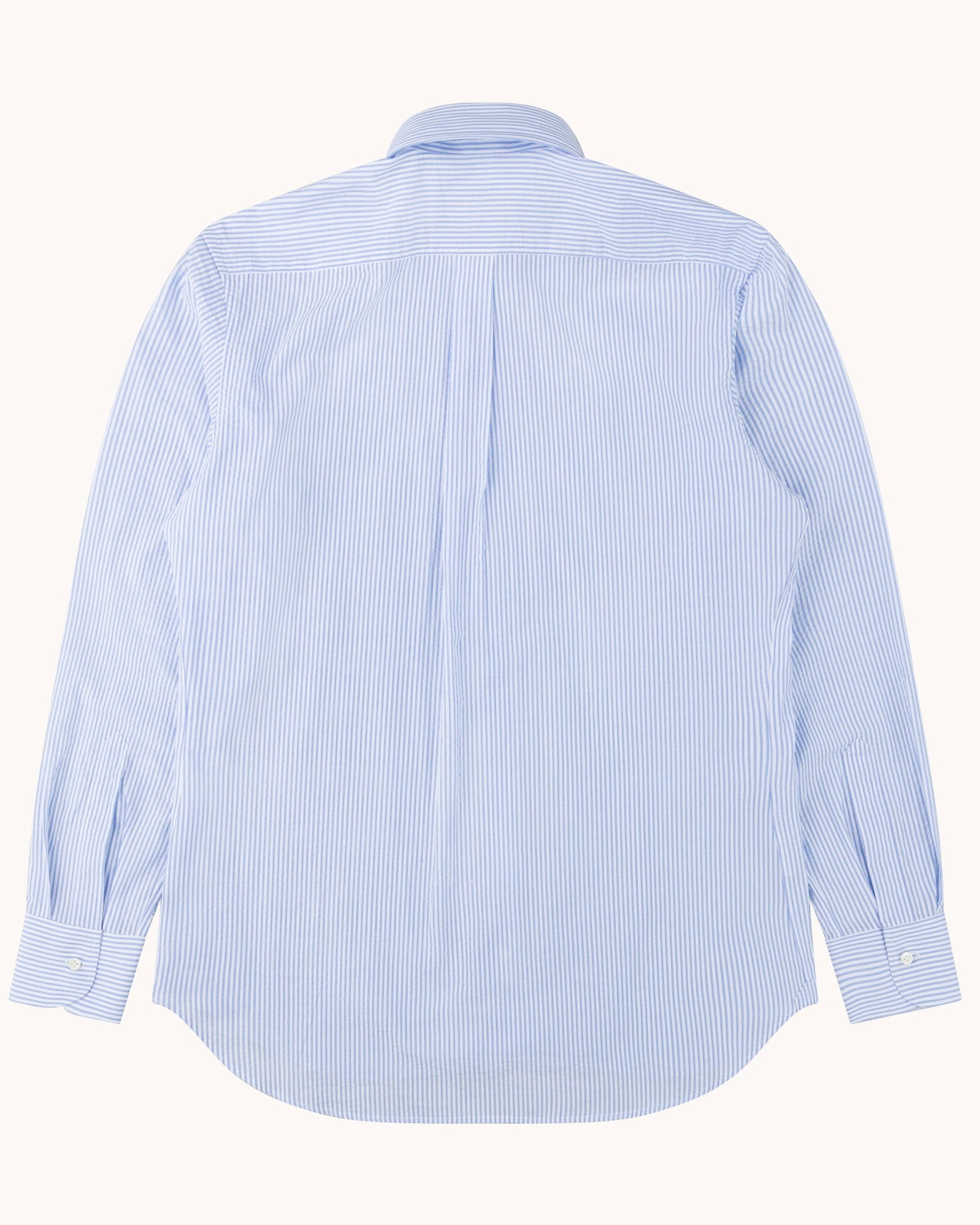 Button Down Collar Shirt - Blue Stripe Cotton Seersucker