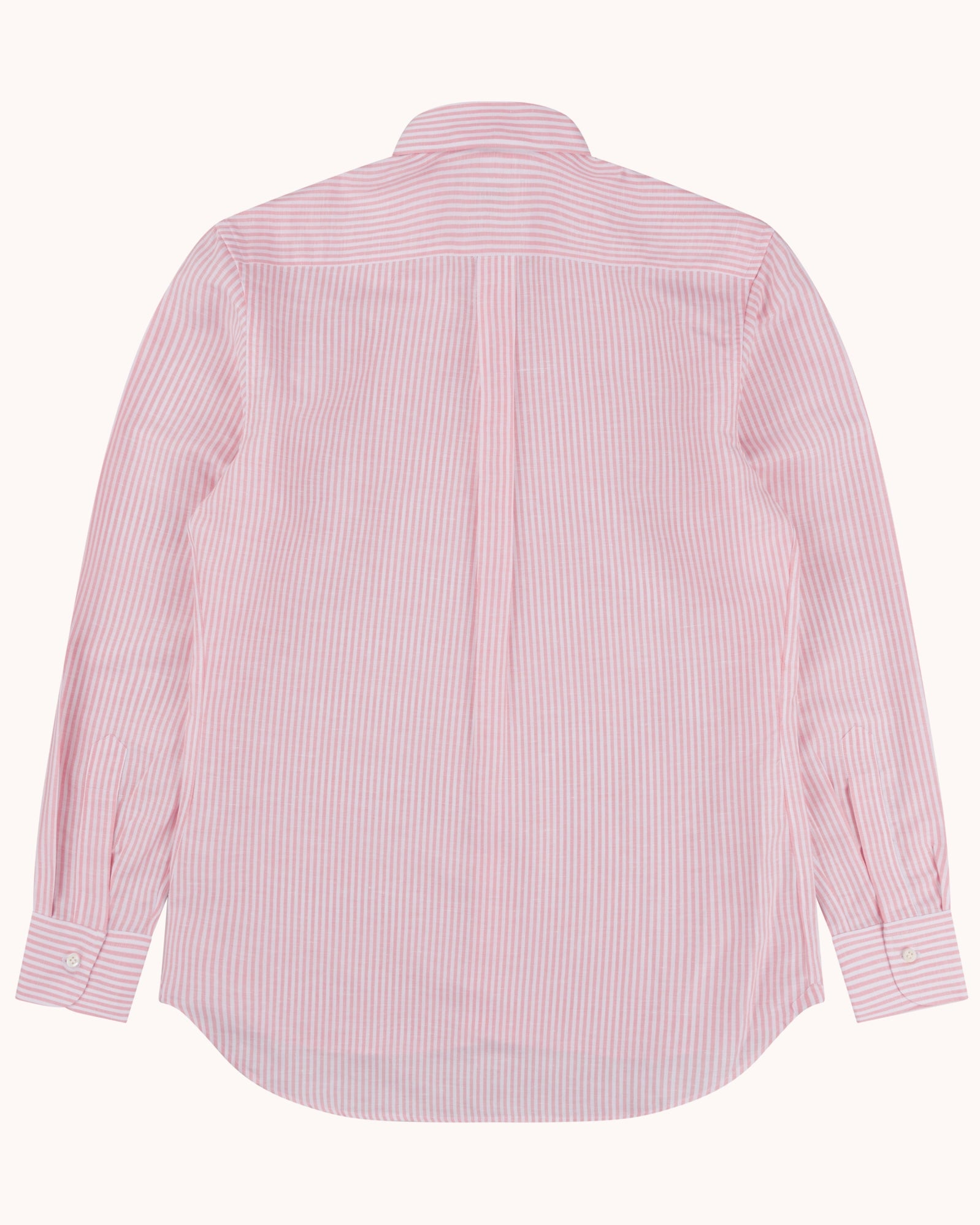 Button Down Collar Shirt - Pink Stripe Cotton Linen