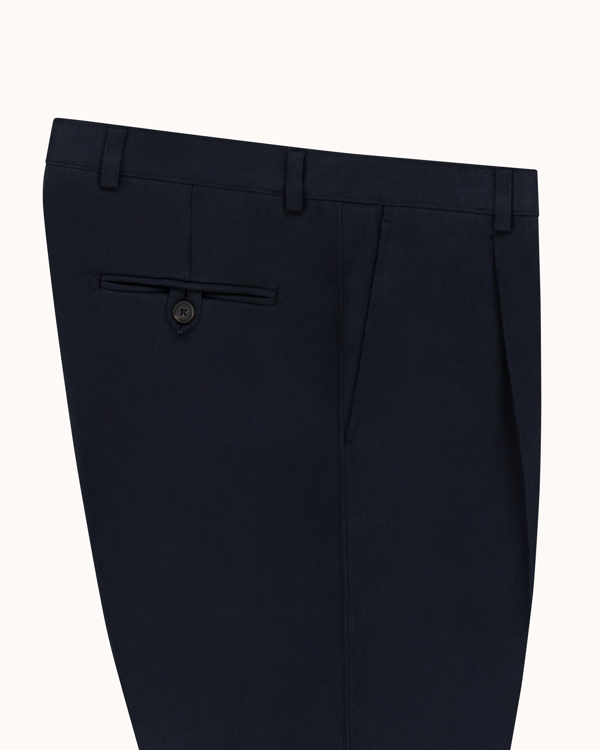 Relaxed Single Pleat Trouser - Navy Cotton Drill