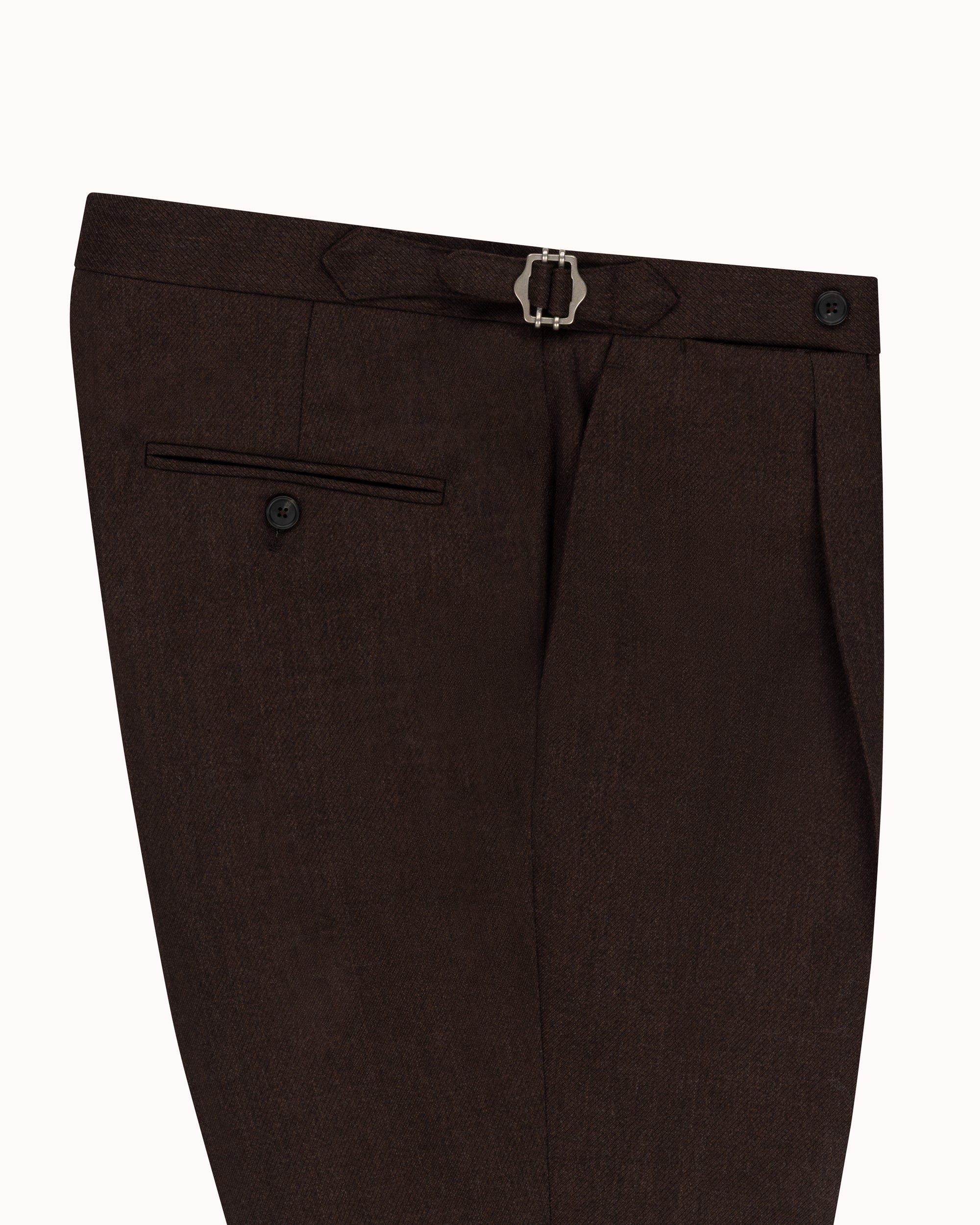 Single Pleat Trouser - Brown Wool Cavalry Twill