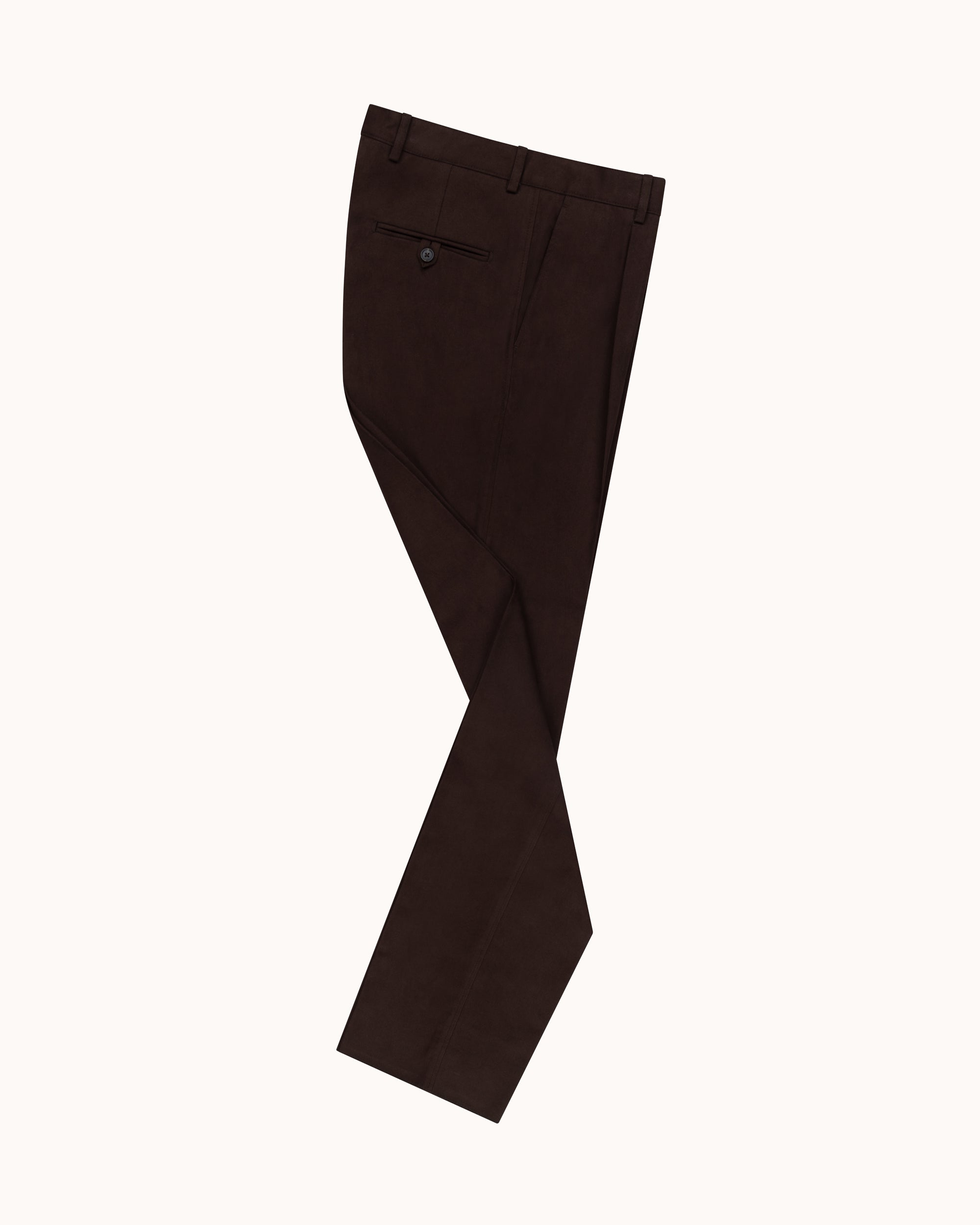 Relaxed Single Pleat Trouser - Dark Brown Cotton Canvas