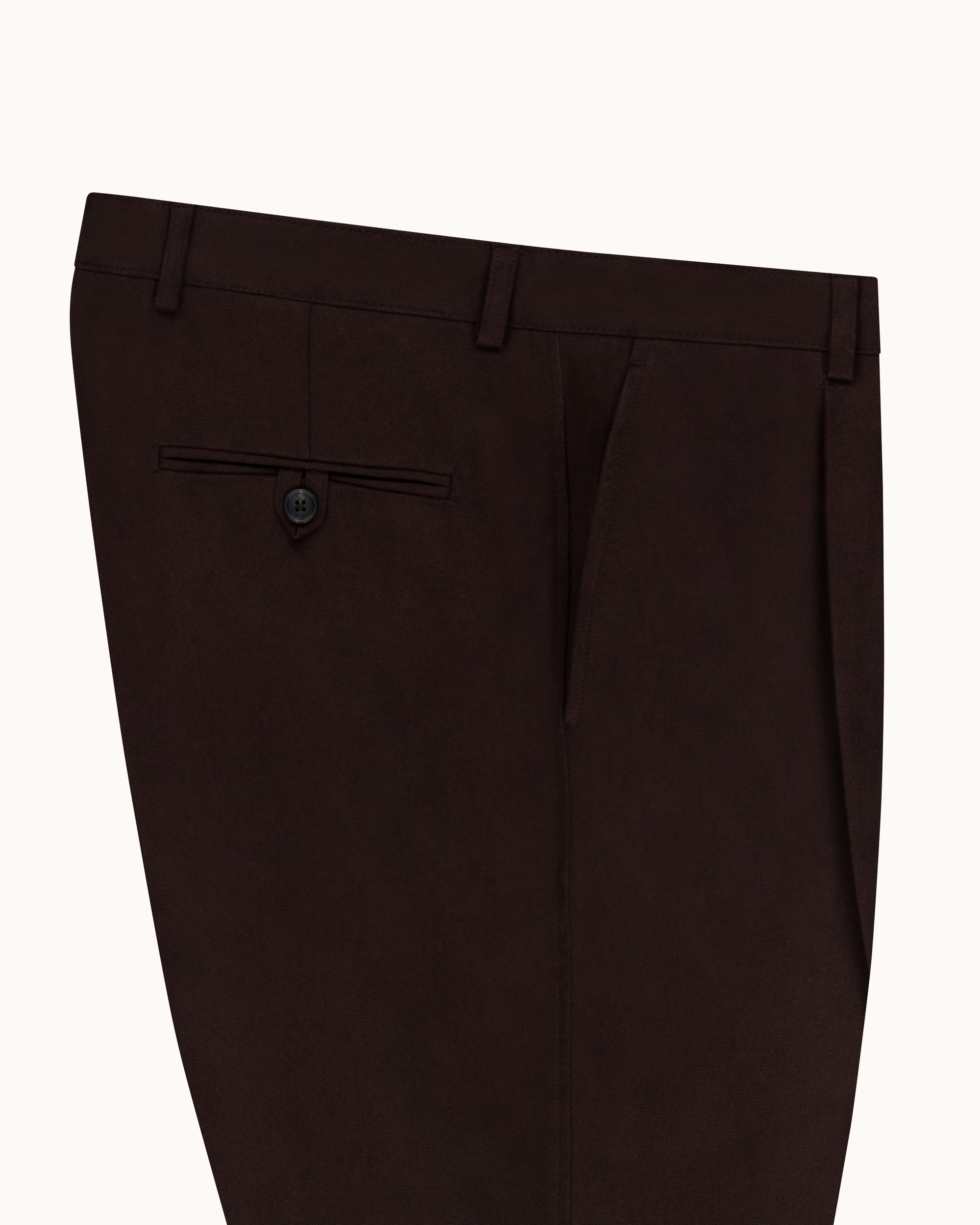 Relaxed Single Pleat Trouser - Dark Brown Cotton Canvas