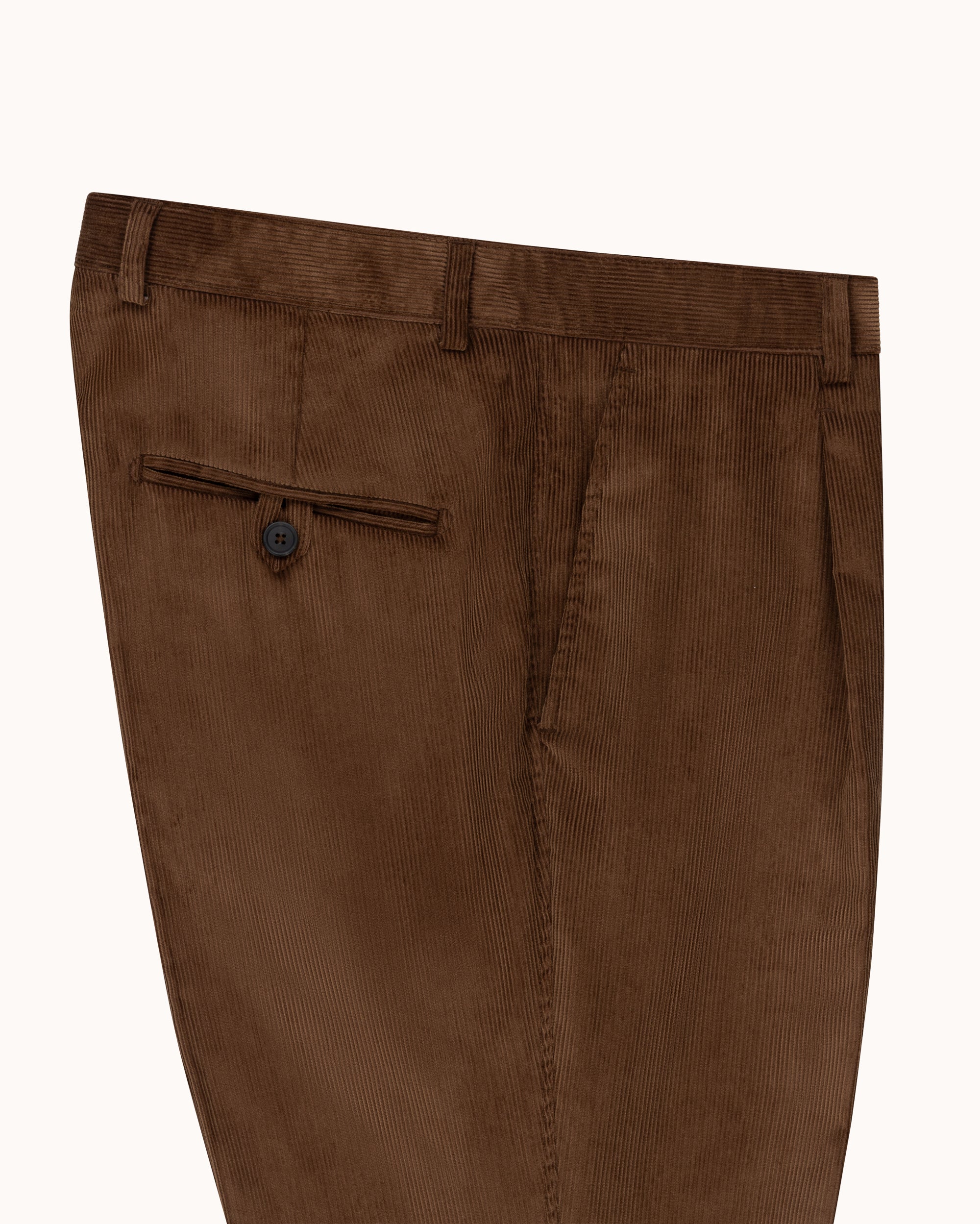 Relaxed Single Pleat Trouser - Walnut Cotton Corduroy