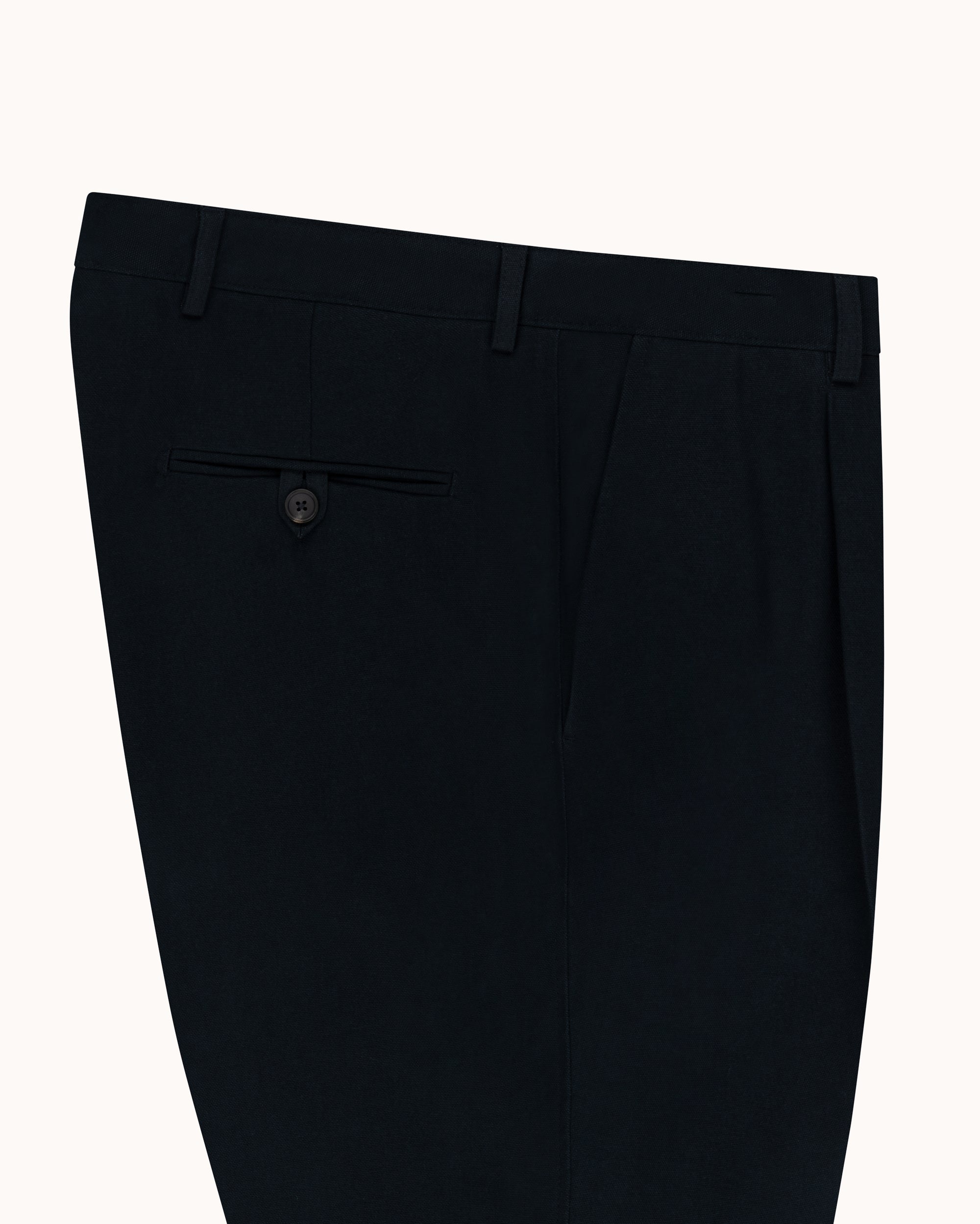 Relaxed Single Pleat Trouser - Navy Cotton Canvas