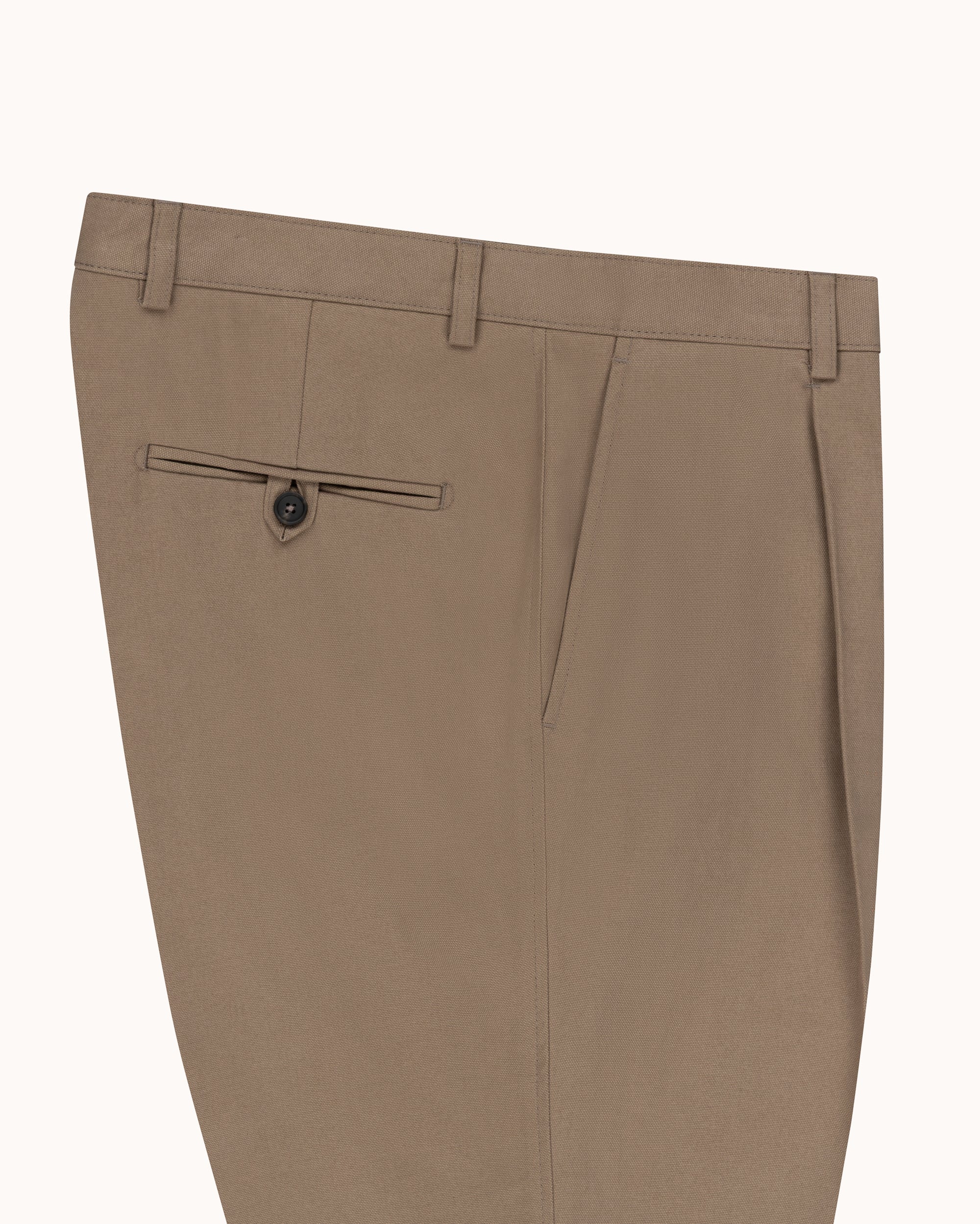 Relaxed Single Pleat Trouser - Taupe Cotton Canvas