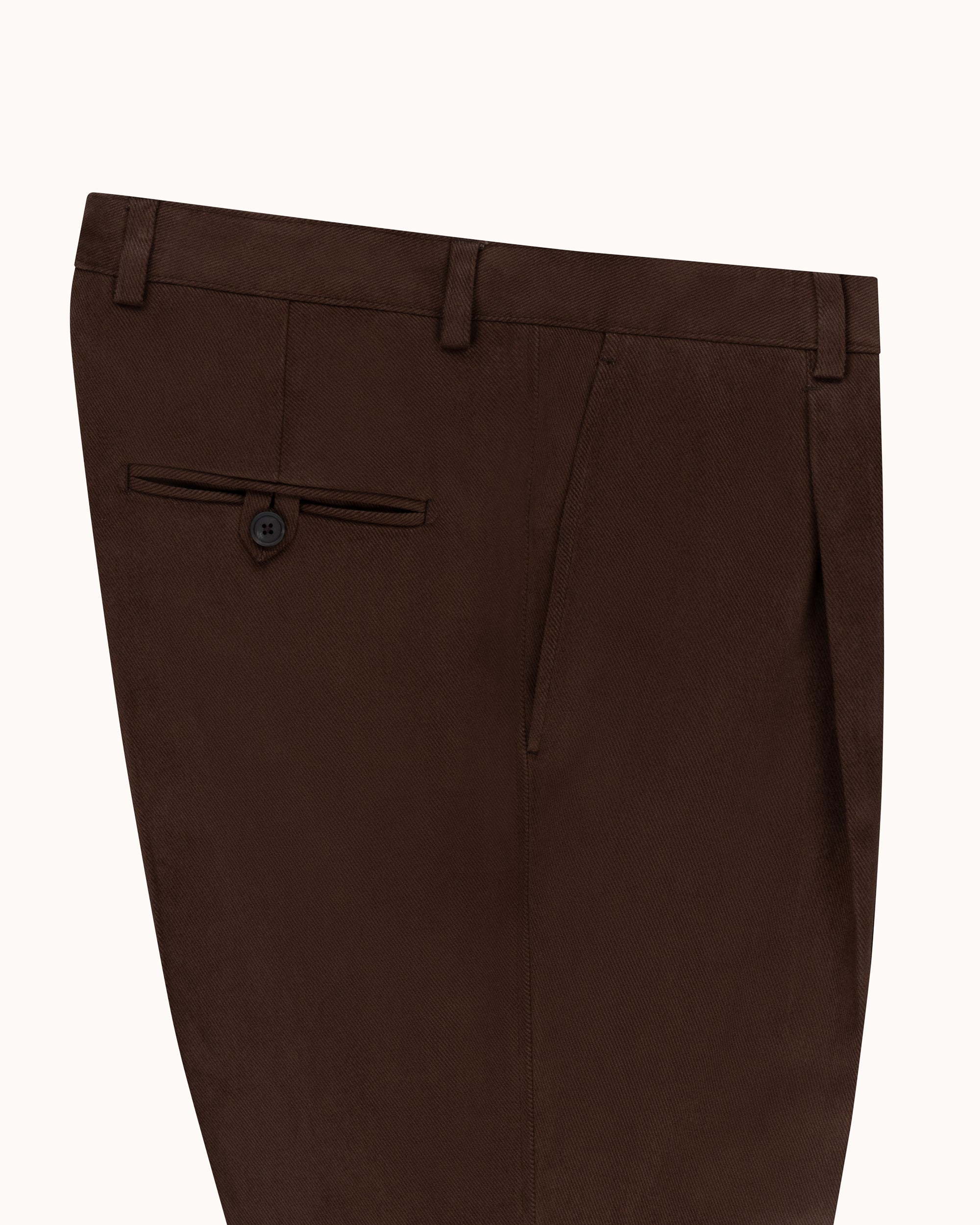 Relaxed Single Pleat Trouser - Brown Cotton Drill