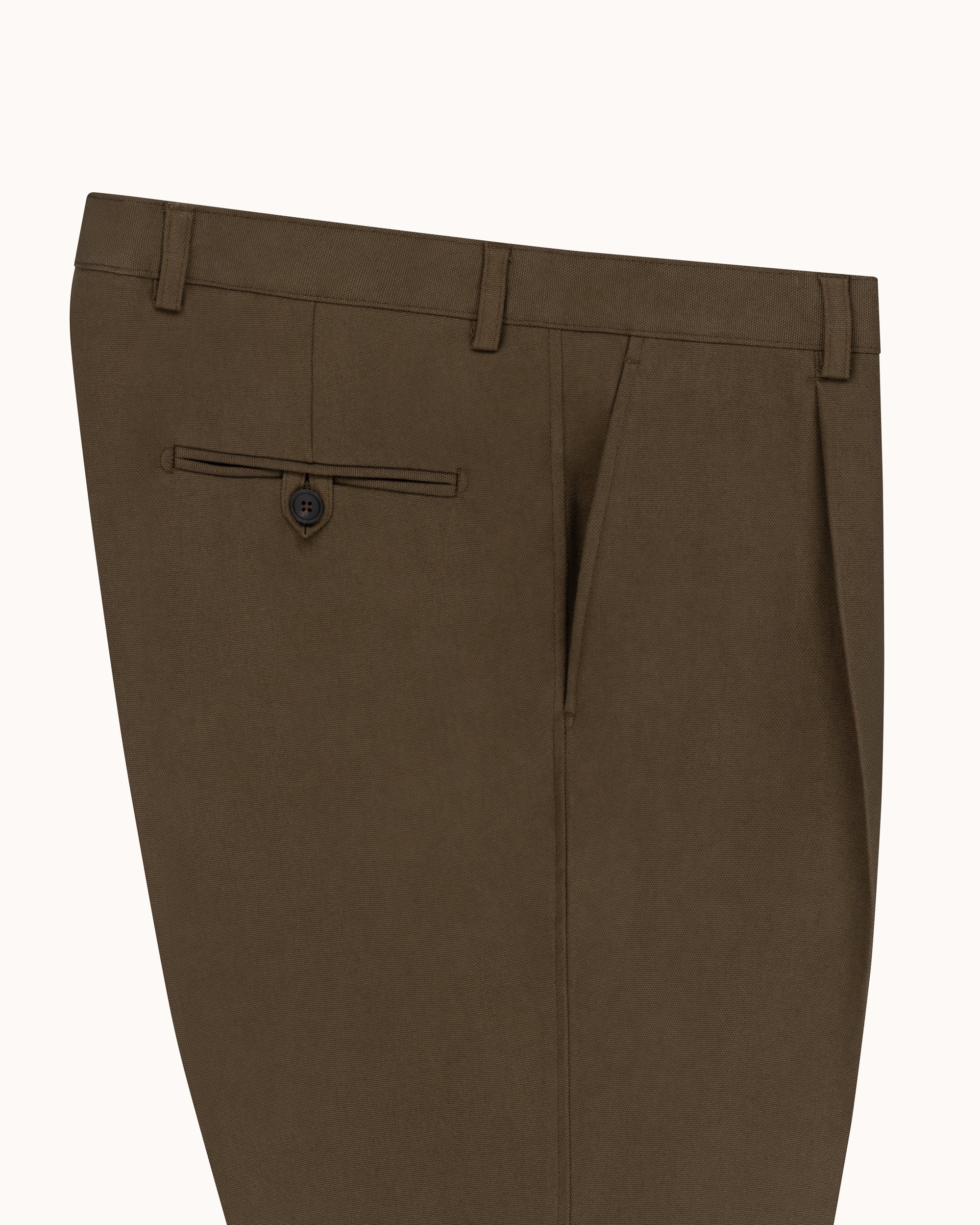 Relaxed Single Pleat Trouser - Khaki Cotton Canvas