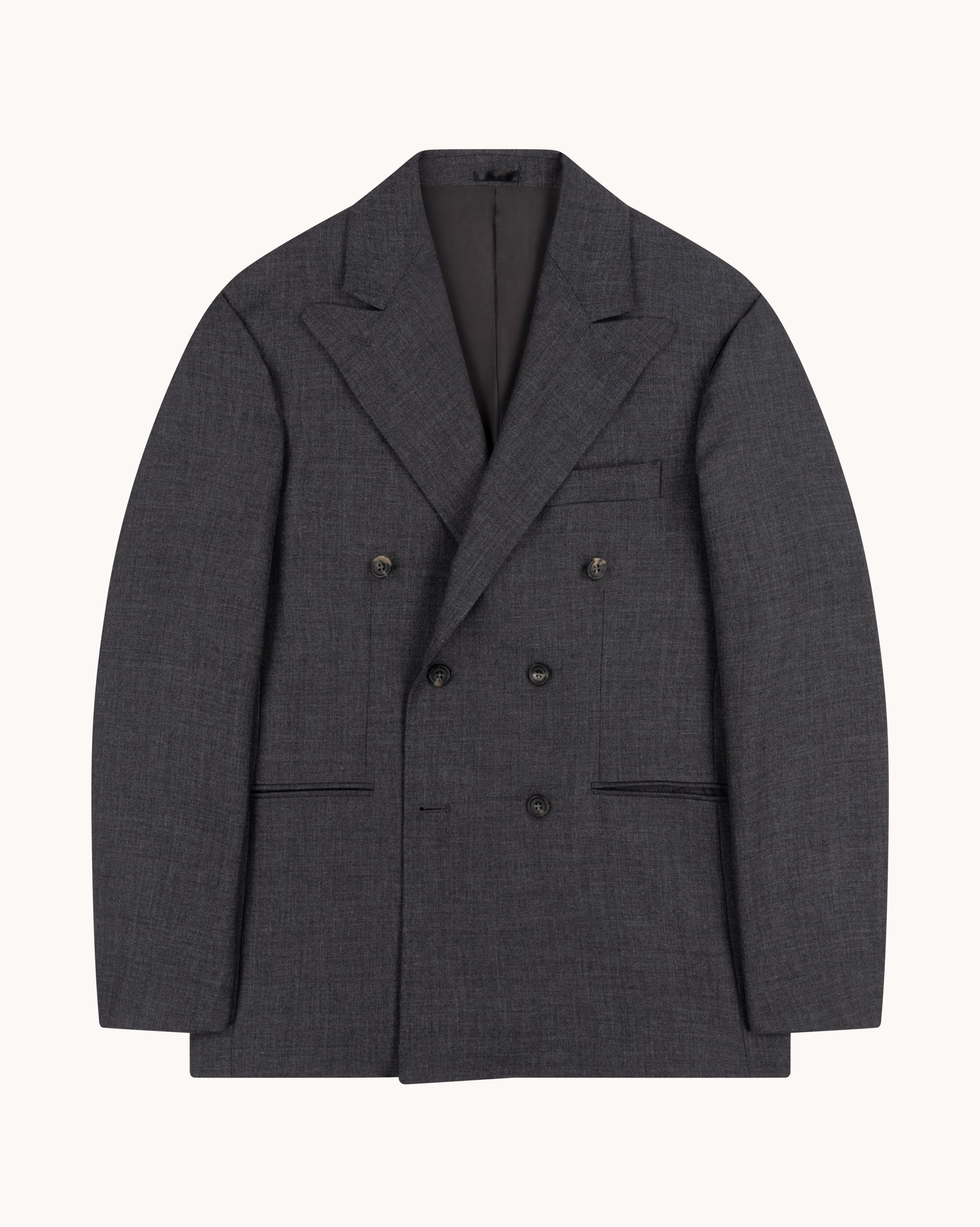 Double Breasted Sport Jacket - Charcoal Tropical Wool