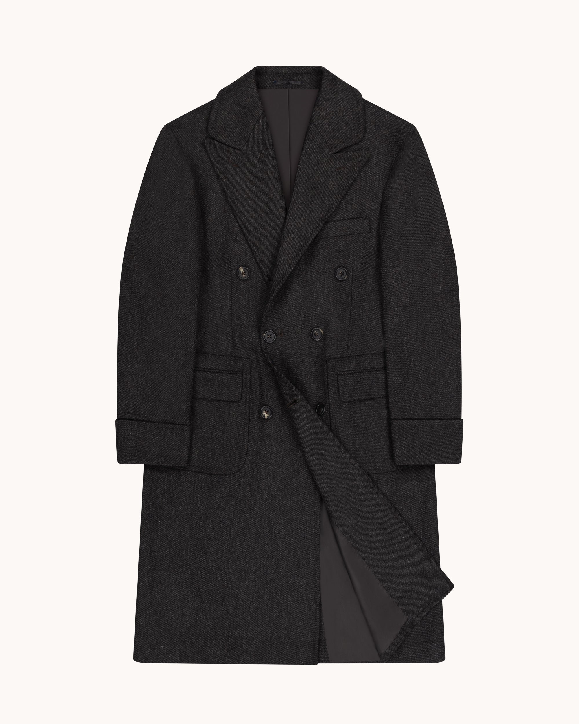 Double Breasted Overcoat - Brown Twill Wool Cashmere