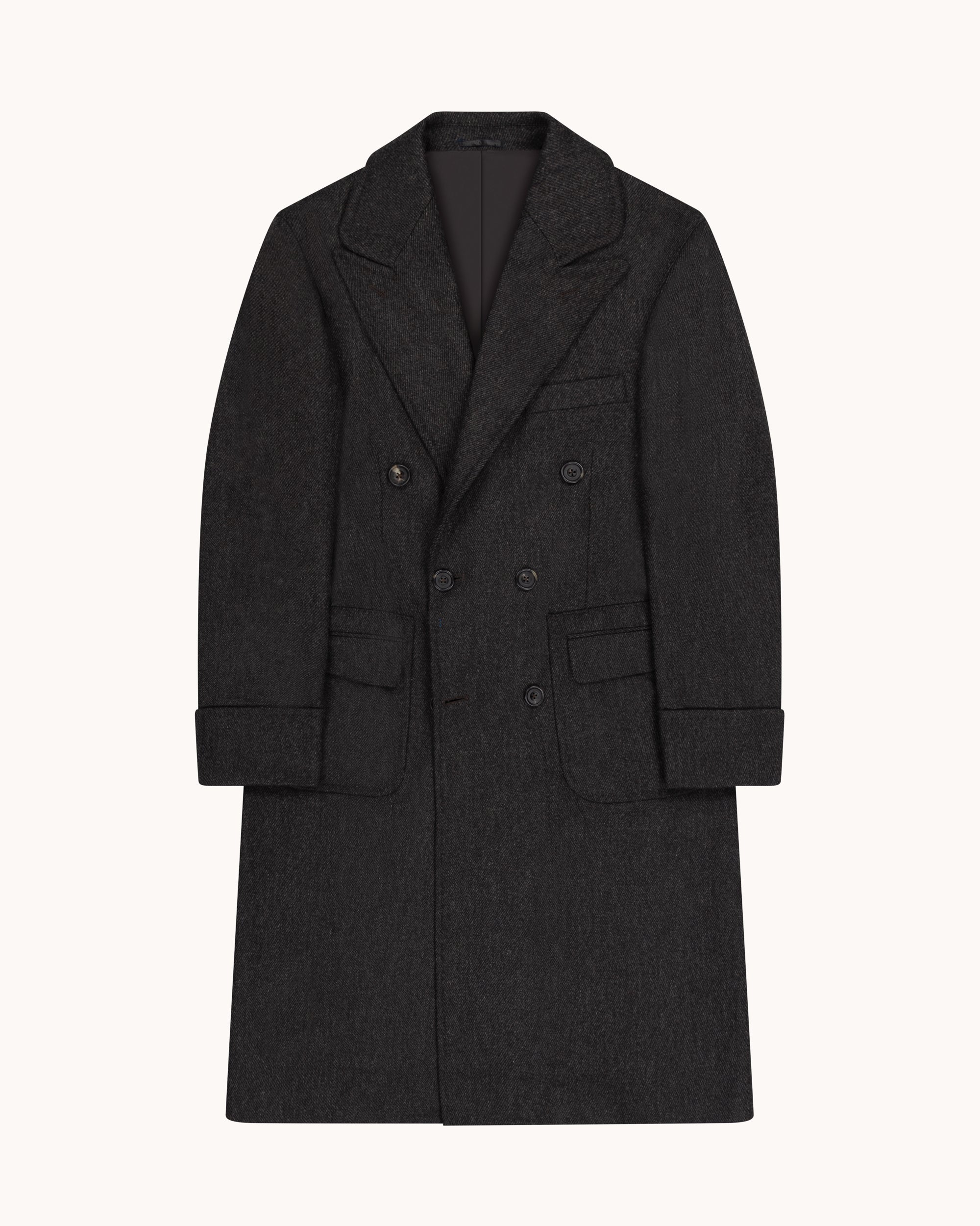 Double Breasted Overcoat - Brown Twill Wool Cashmere