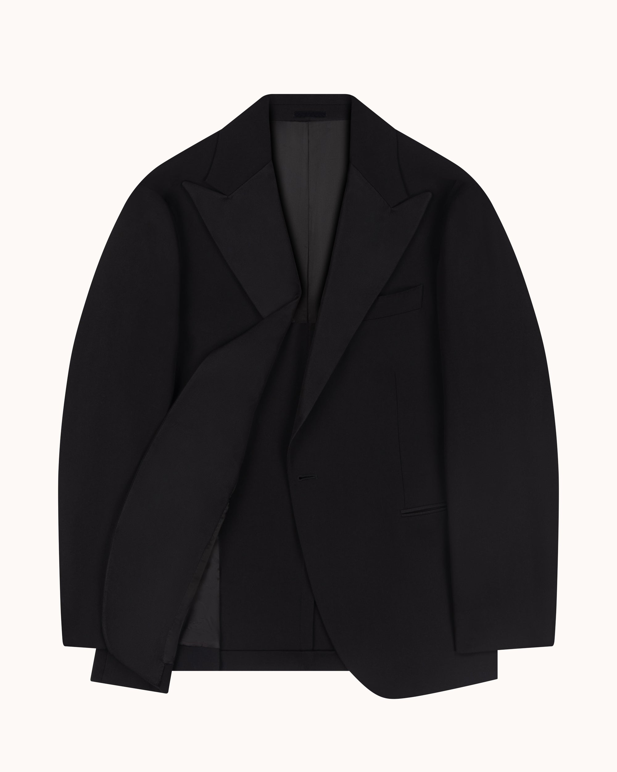 Peak Lapel Dinner Jacket – Black Wool Barathea