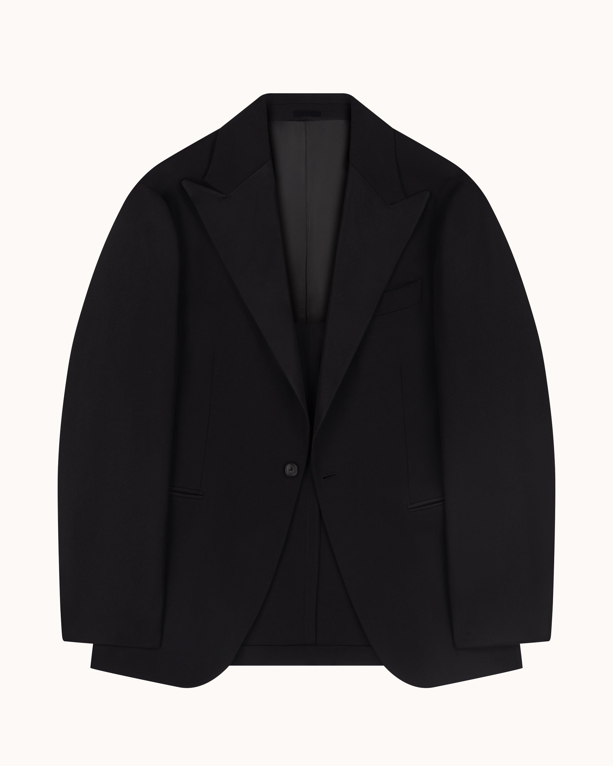 Peak Lapel Dinner Jacket – Black Wool Barathea