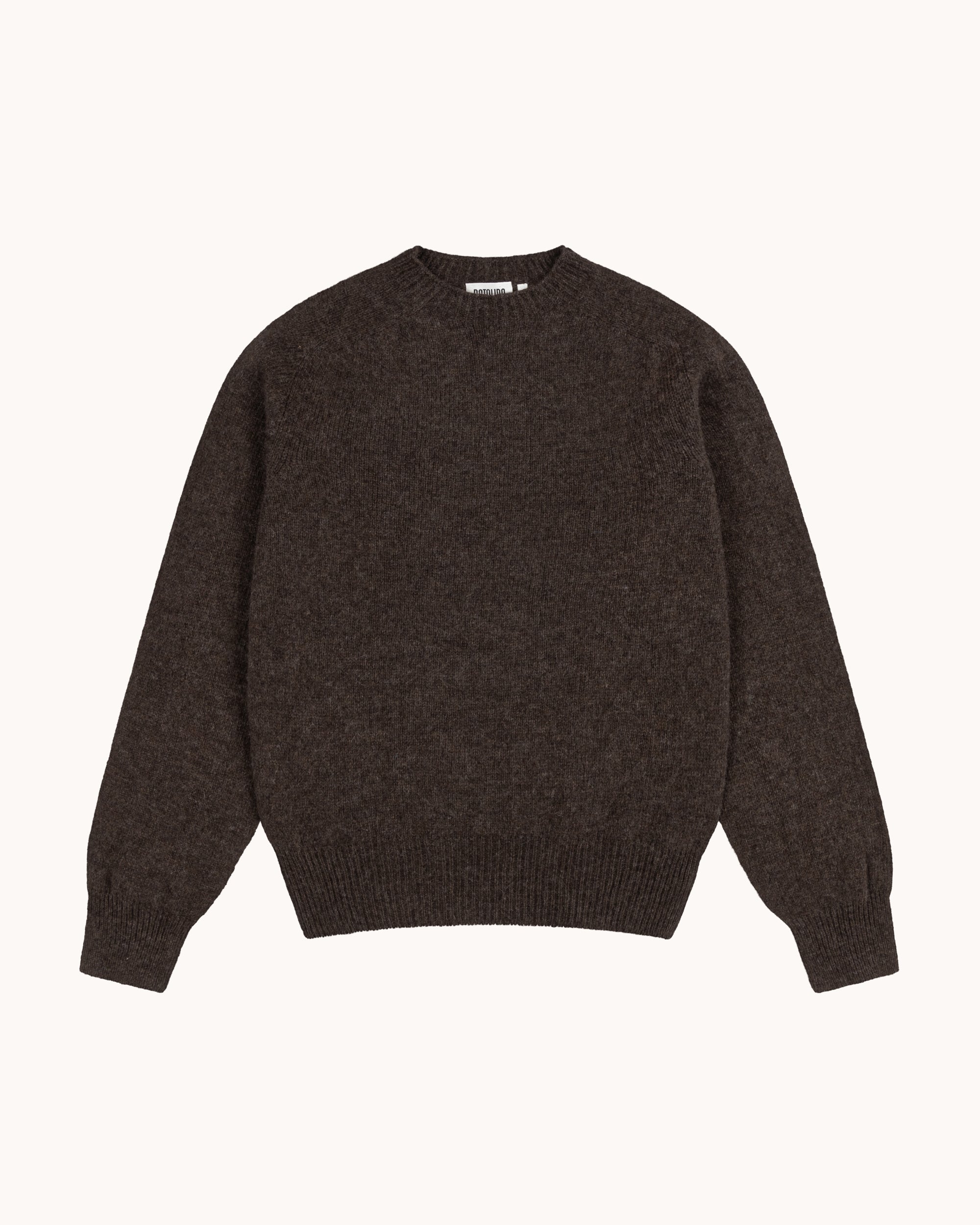 Shetland Wool Crew Neck Sweater - Brown