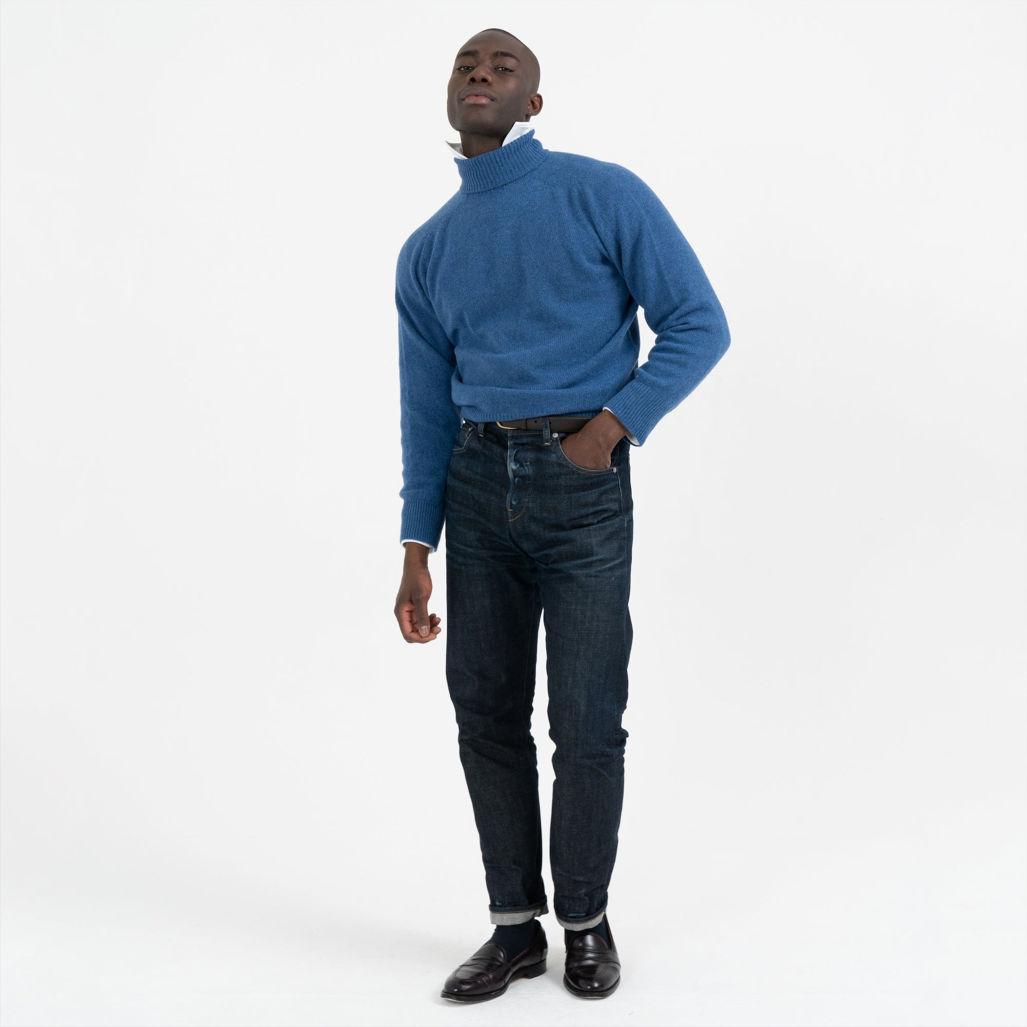 Lambswool Roll Neck Sweater - Denim