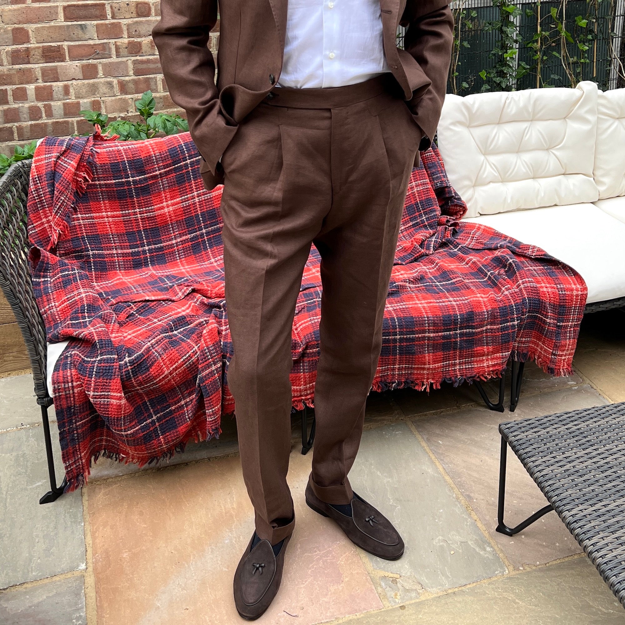 Single Pleat Trouser - Brown Linen