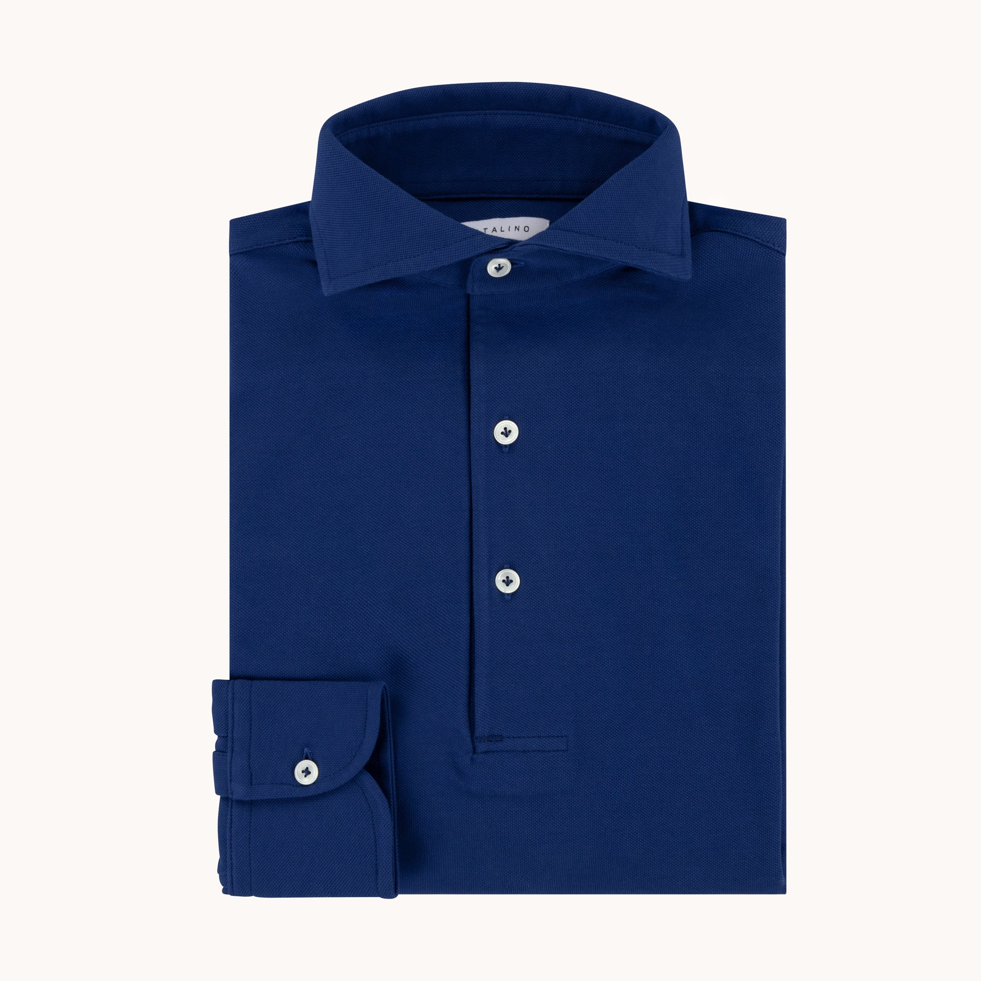 Long Sleeve Spread Collar Polo Shirt - Indigo
