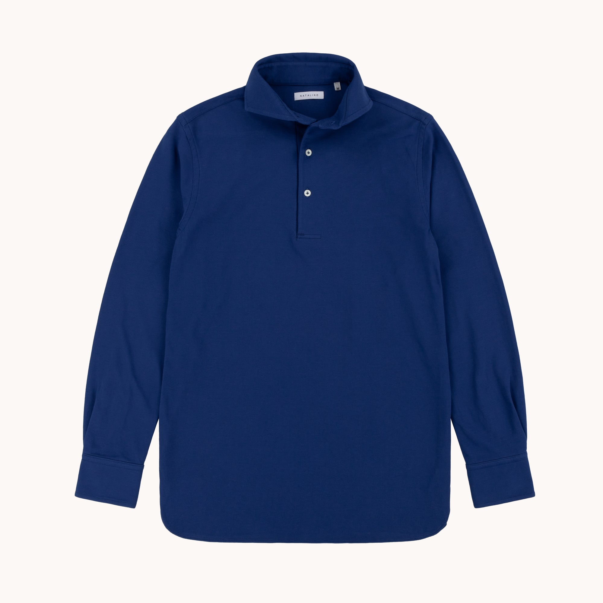 Long Sleeve Spread Collar Polo Shirt - Indigo