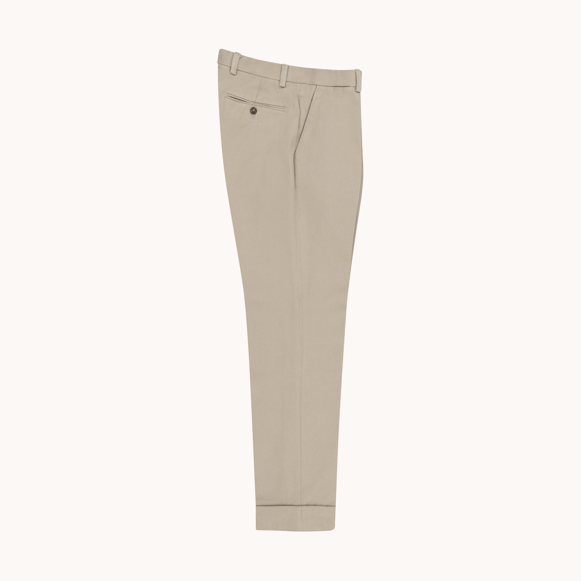 Garment Washed Flat Front Trouser - Stone Cotton Drill